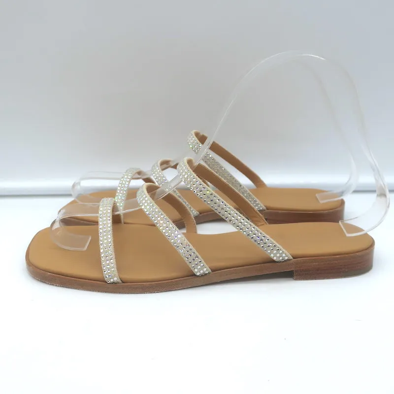 Loewe Crystal-Embellished Flat Slide Sandals Beige Suede Size 35