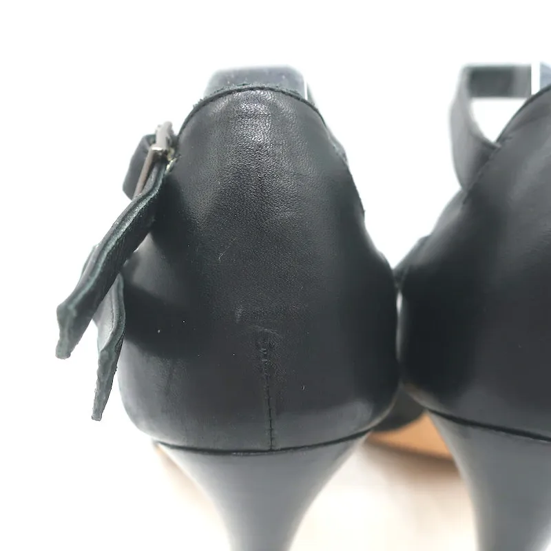 Manolo Blahnik Buckled Strappy Sandals Black Leather Size 36.5 Open Toe Heels