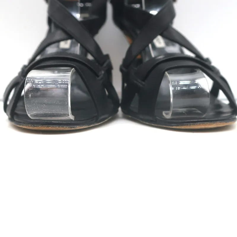 Manolo Blahnik Buckled Strappy Sandals Black Leather Size 36.5 Open Toe Heels