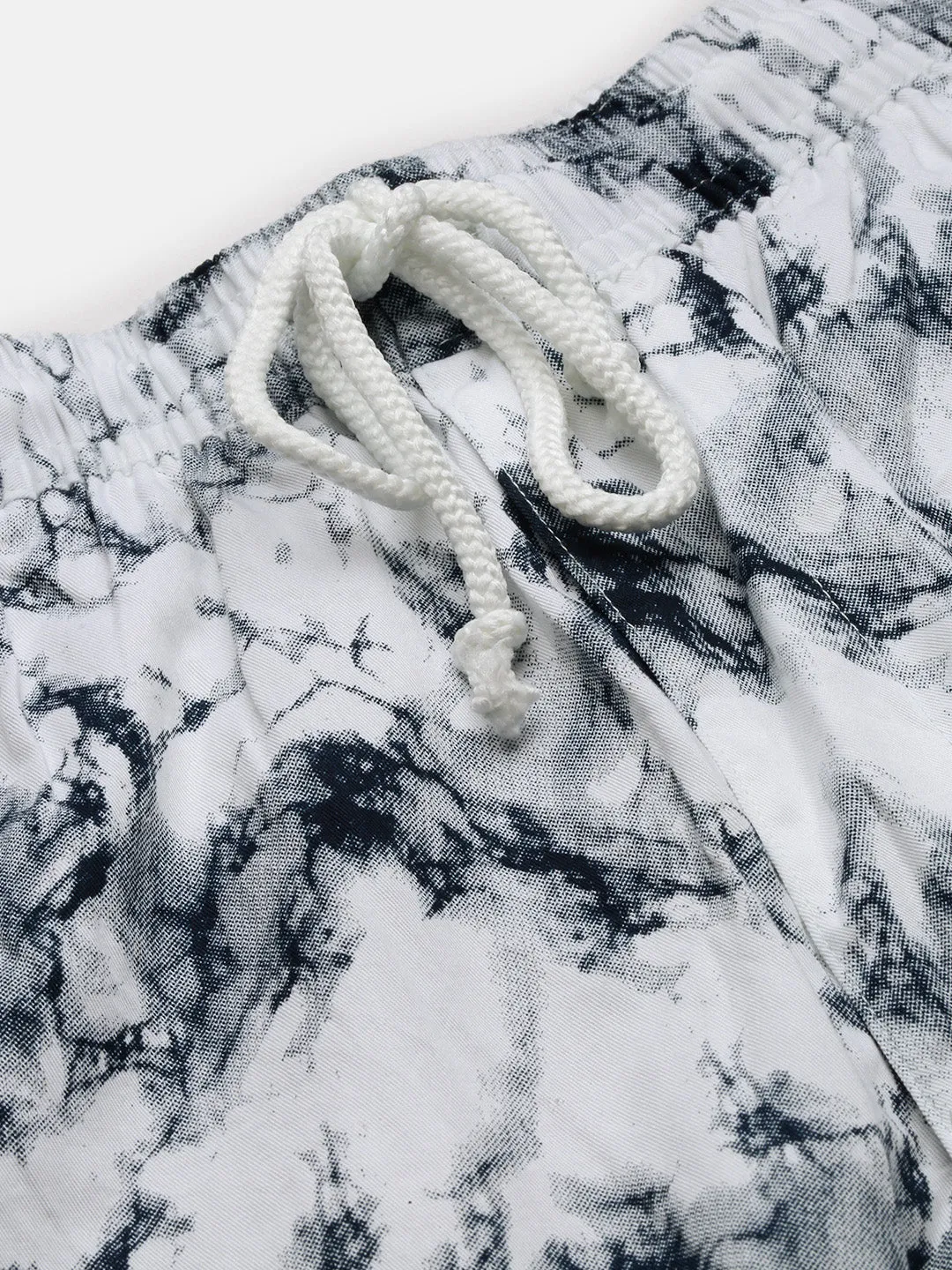 Men Abstract Cuban Collar White Co-Ords Set