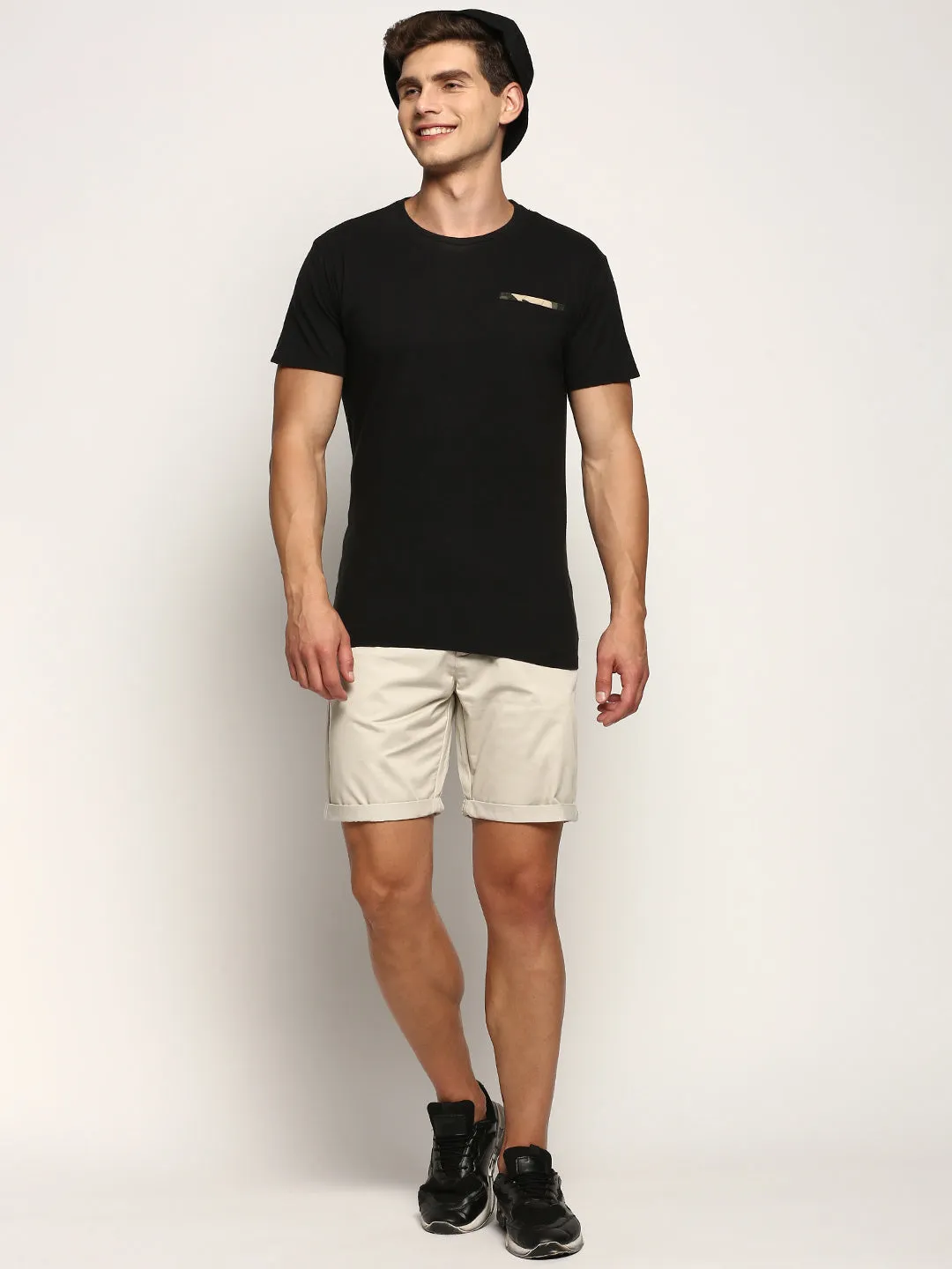 Men Beige Mid Rise Cotton Chinos Shorts