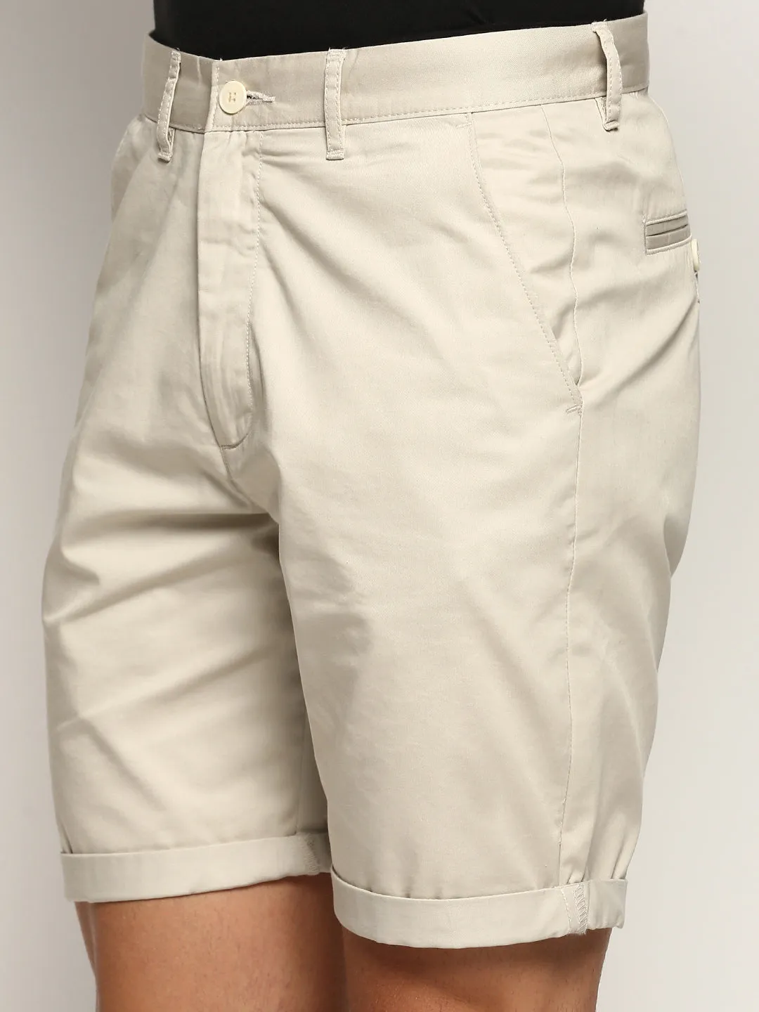Men Beige Mid Rise Cotton Chinos Shorts
