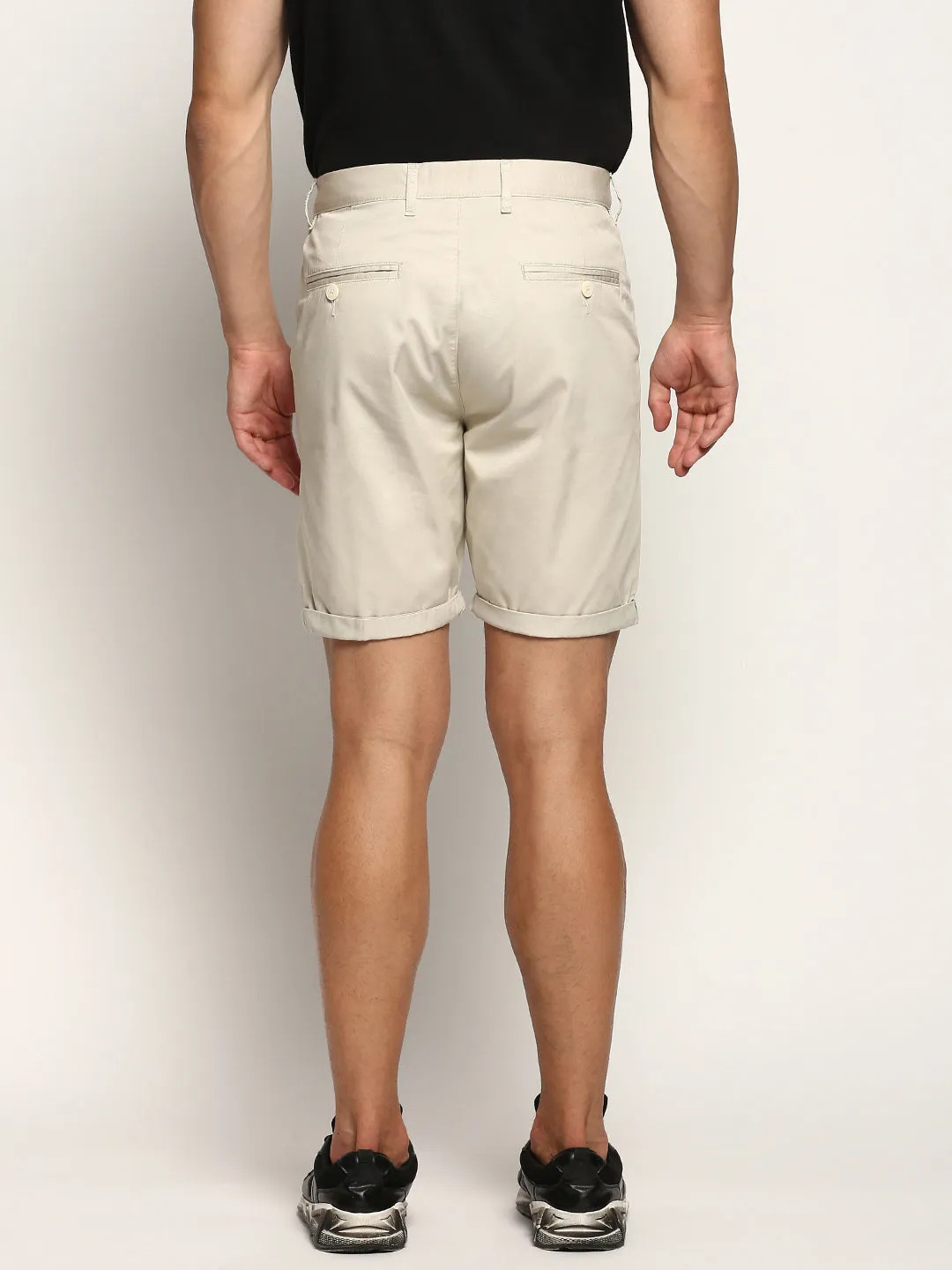 Men Beige Mid Rise Cotton Chinos Shorts