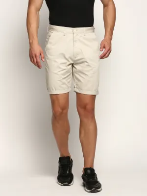 Men Beige Mid Rise Cotton Chinos Shorts