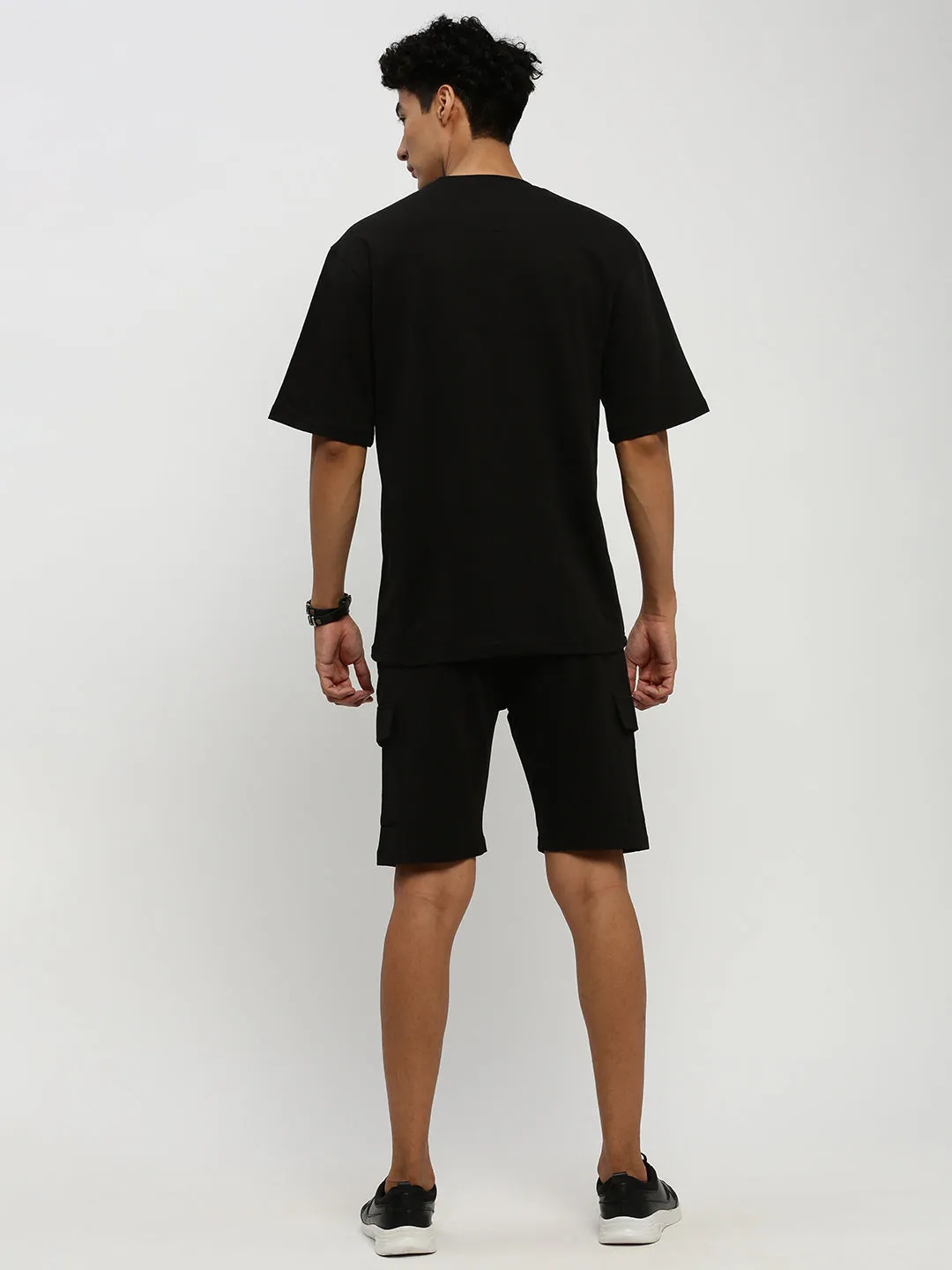 Men Black Short Sleeves T-Shirt And Shorts