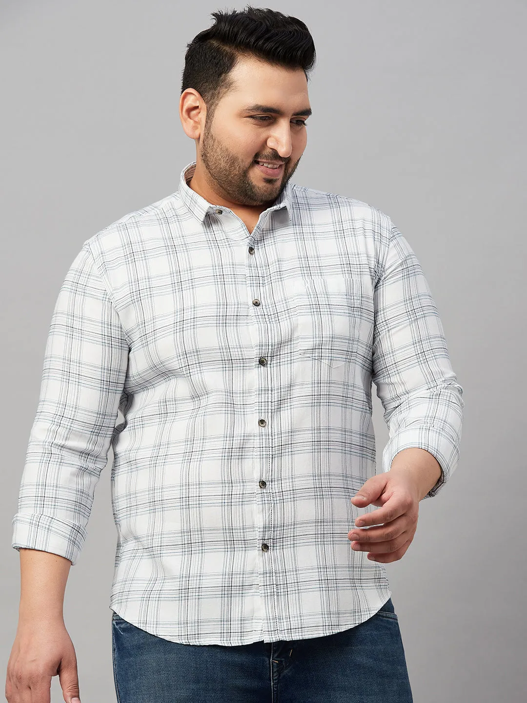 Men Checked White Classic Shirt