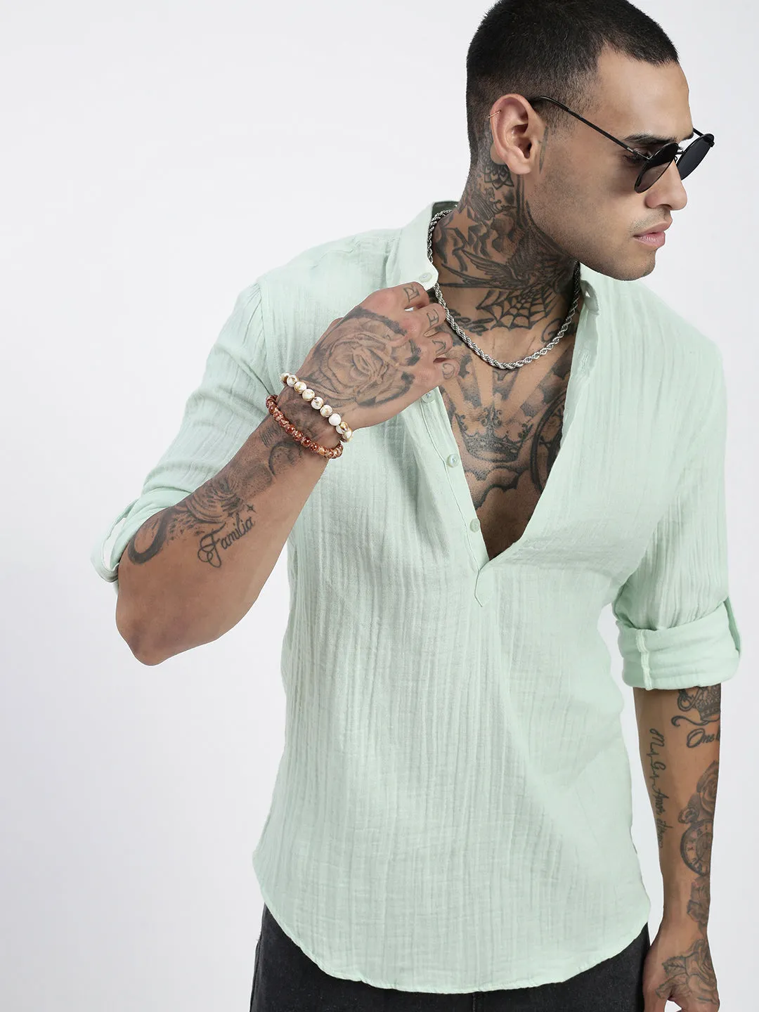 Men Green Solid Shirt