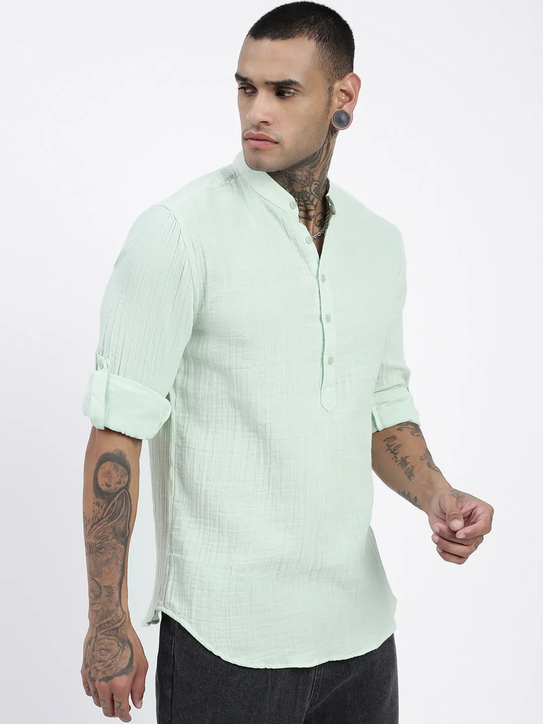 Men Green Solid Shirt
