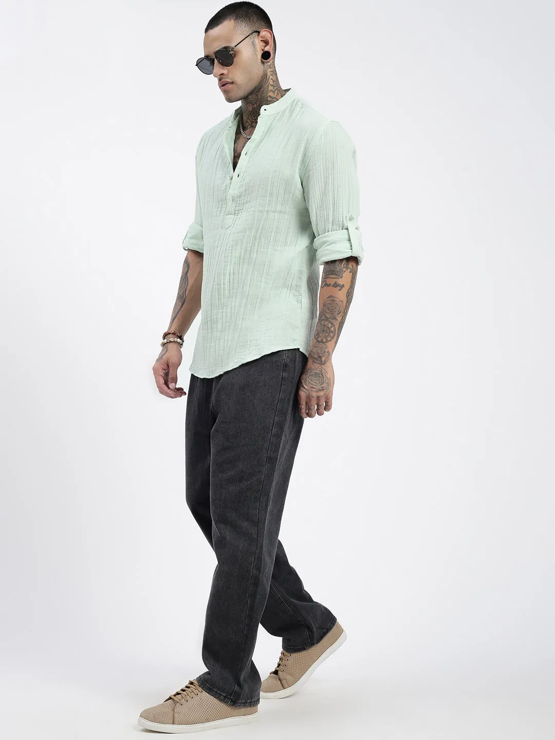 Men Green Solid Shirt