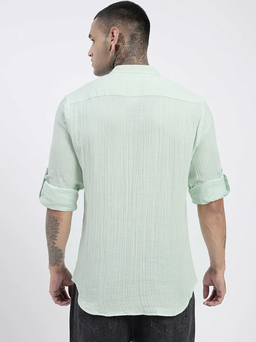 Men Green Solid Shirt