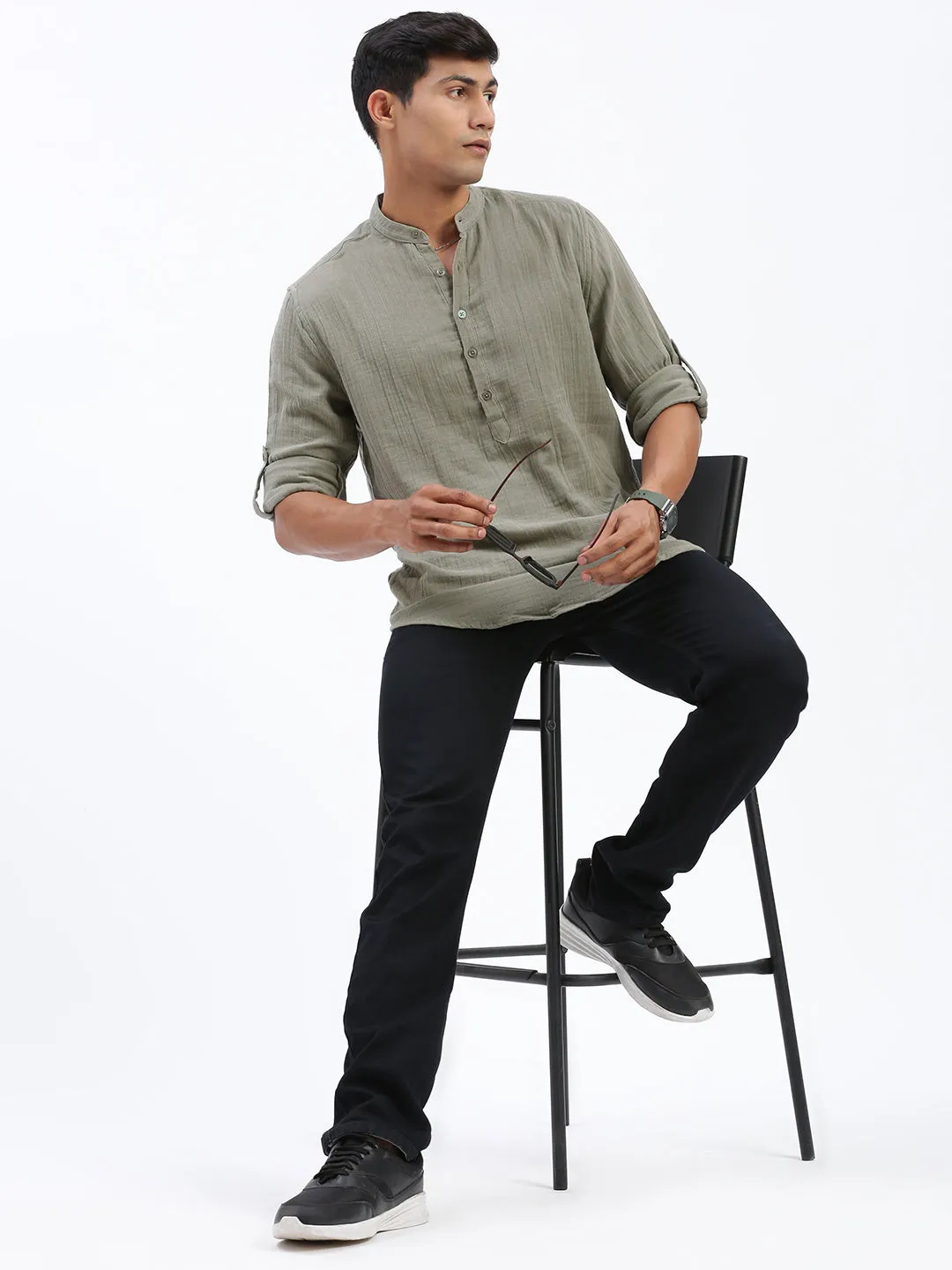 Men Green Solid Shirt