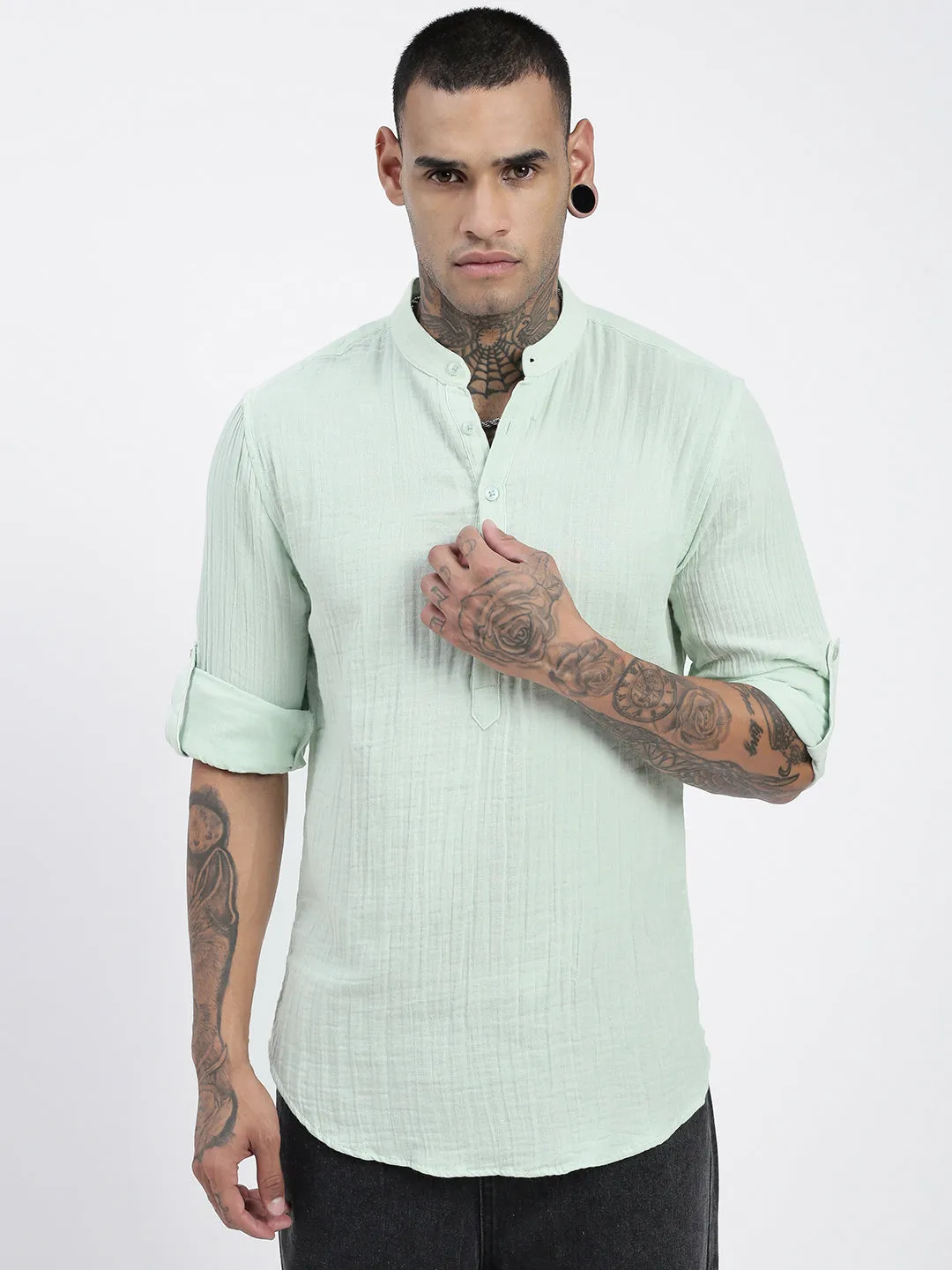 Men Green Solid Shirt