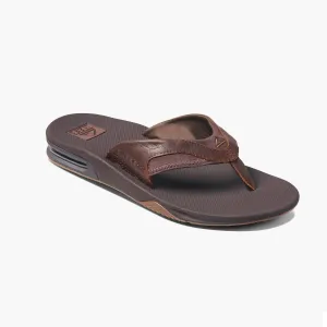 Mens Leather Fanning Flip Flop In Dark Brown