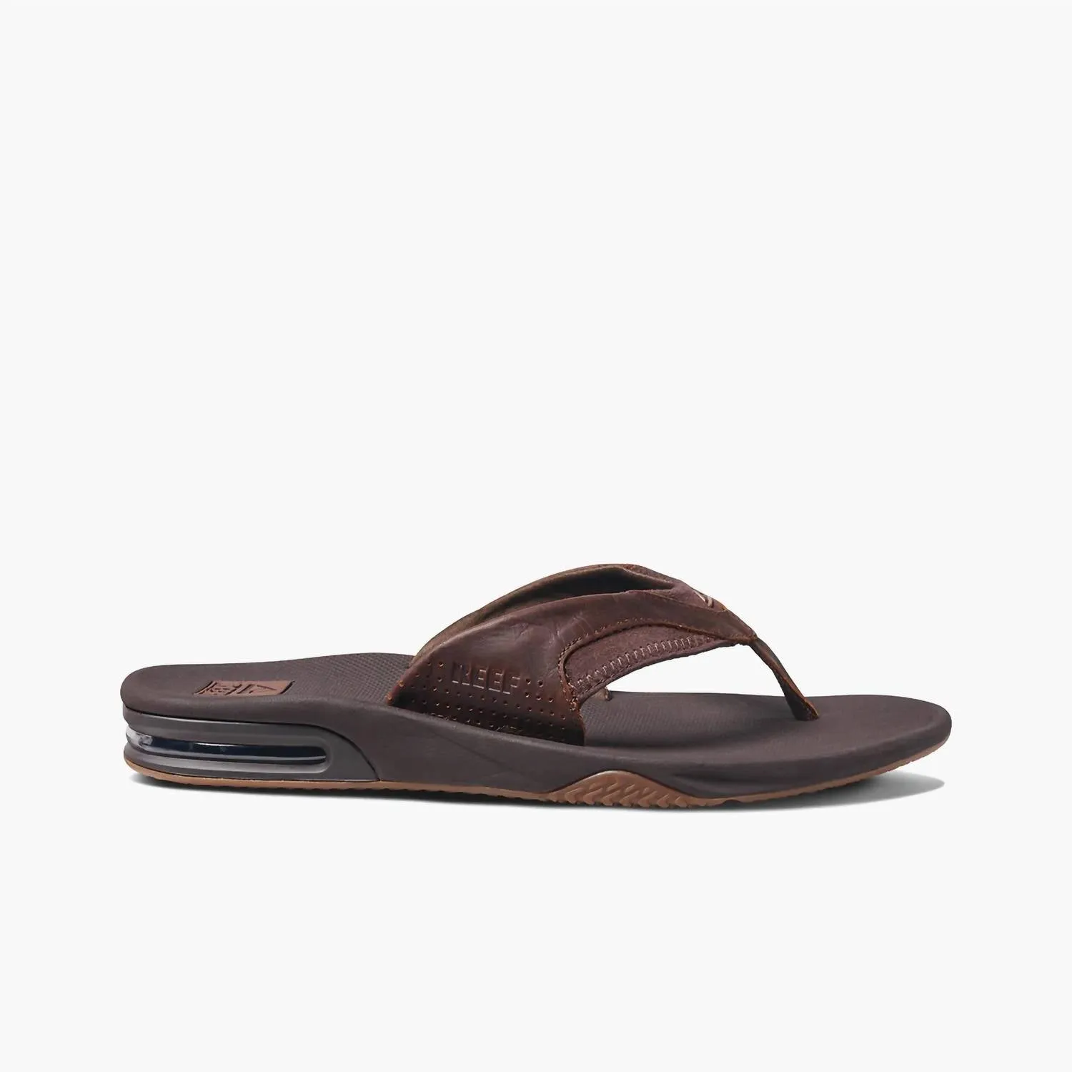 Mens Leather Fanning Flip Flop In Dark Brown