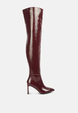 minkles patent pu long slim block heeled boots