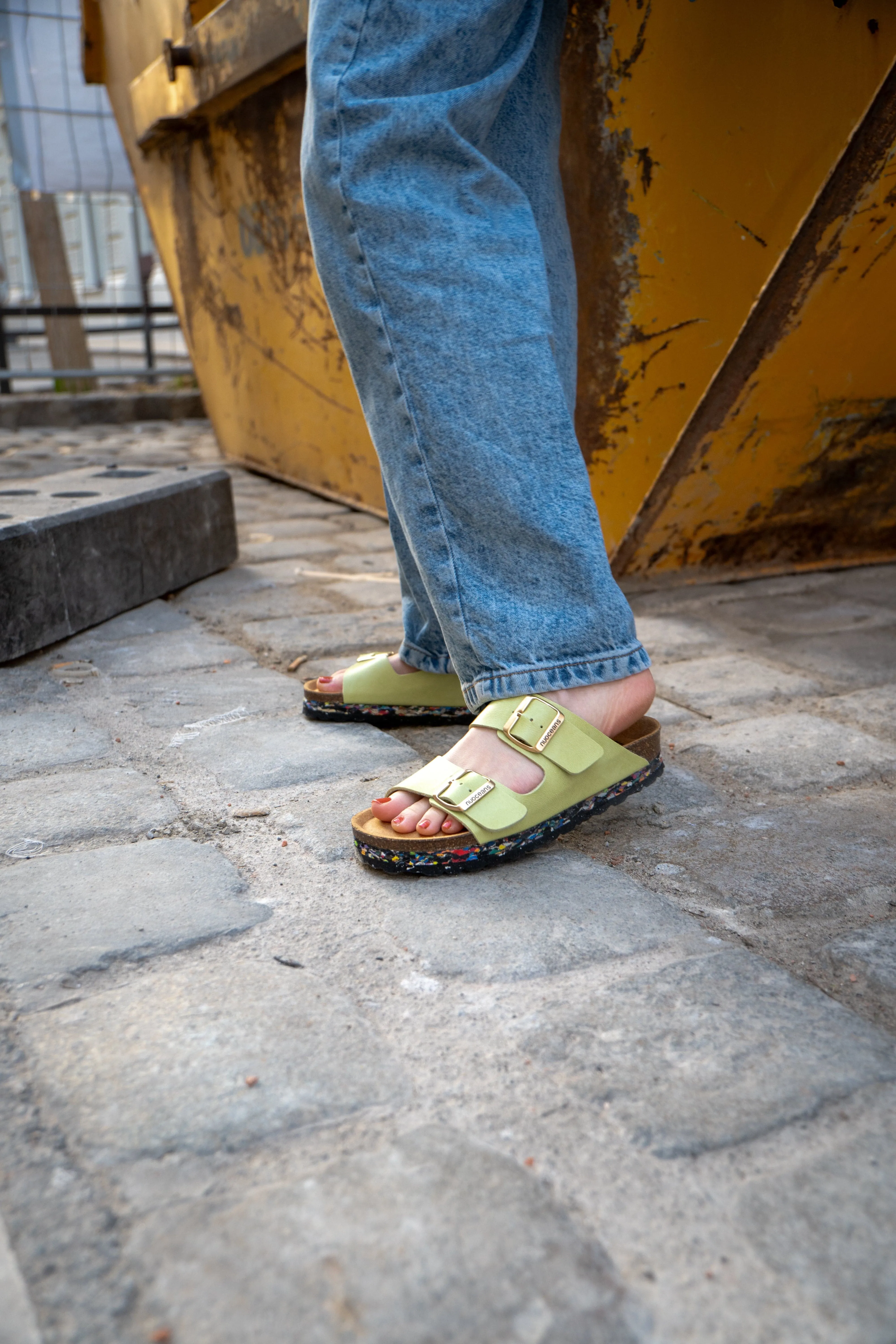 Nuo Recycled Flipflop & Cork Buckled Sandals | Seafoam