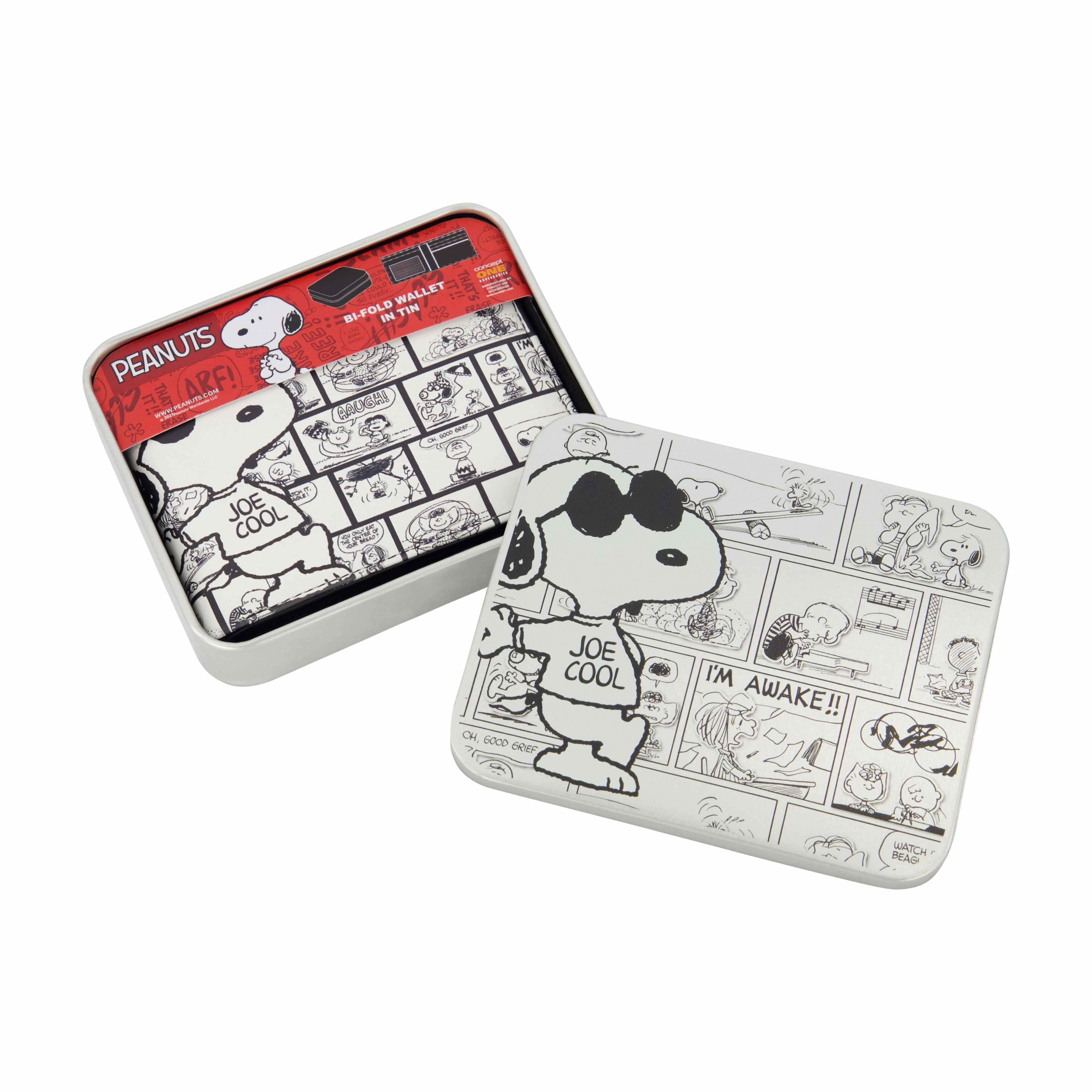 PEANUTS JOE COOL COMIC AOP Bifold Wallet, Slim Wallet with Decorative Tin for Men and Women ecco Shoes
