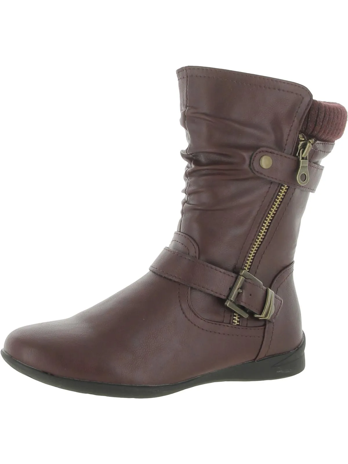 Phyllis Womens Faux Leather Zip Up Mid-Calf Boots