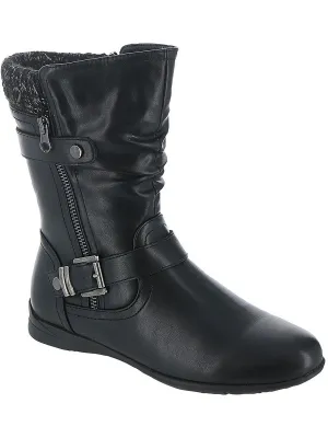 Phyllis Womens Faux Leather Zip Up Mid-Calf Boots