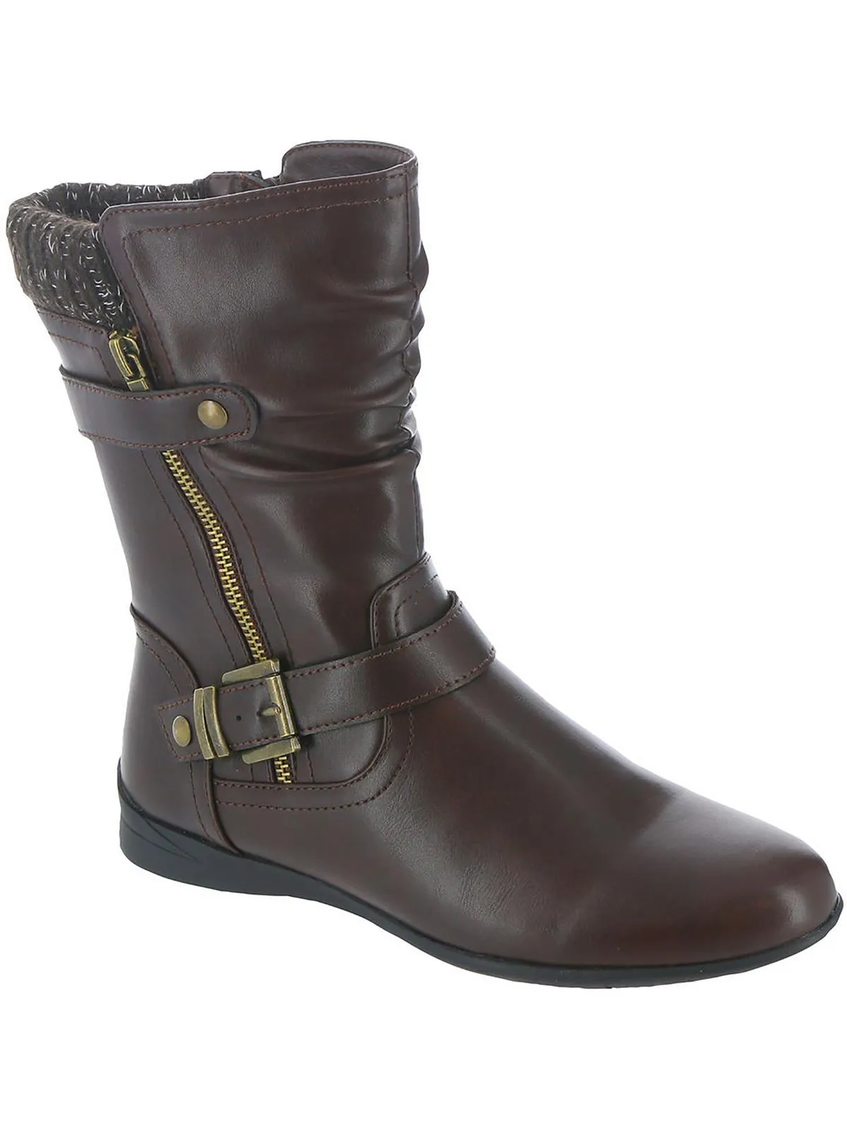 Phyllis Womens Faux Leather Zip Up Mid-Calf Boots