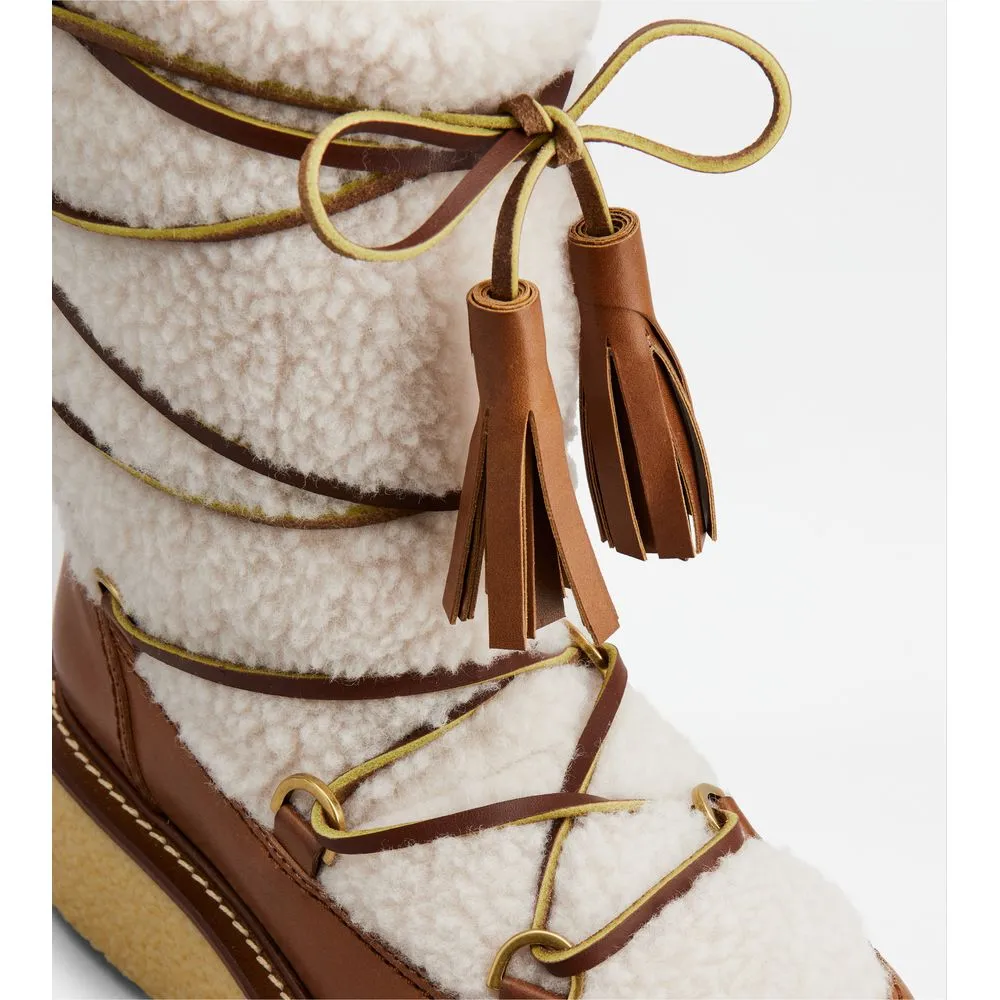 Platform Ankle Boots in Leather and Wool