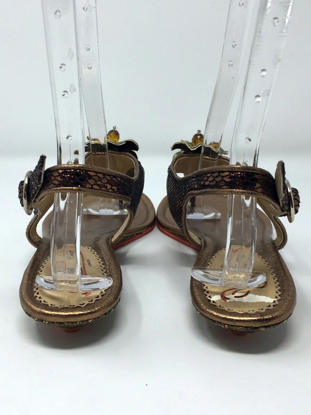 Poetic Licence Size 9.5 Bronze & Sage Green Snake Print Sandals