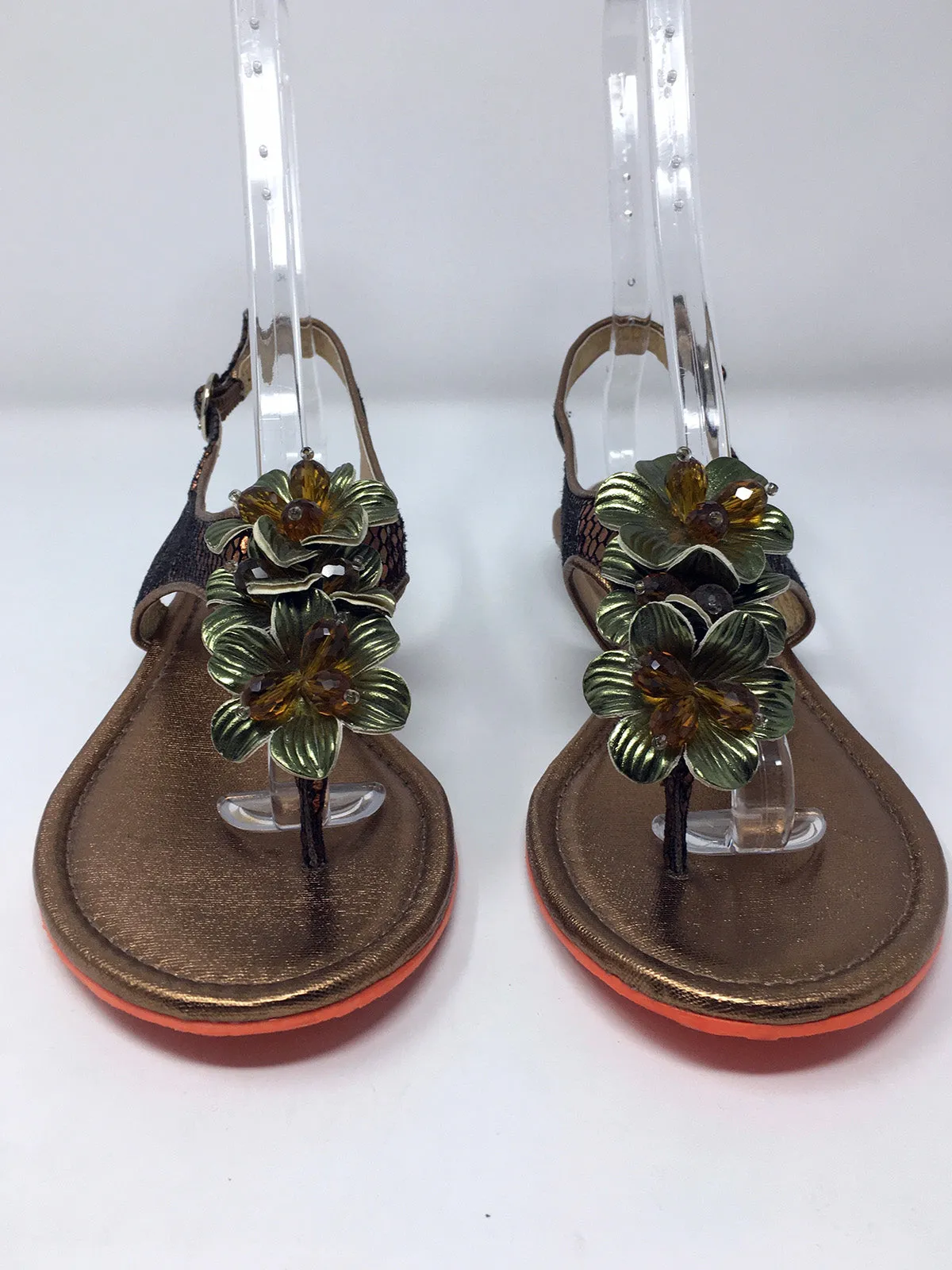 Poetic Licence Size 9.5 Bronze & Sage Green Snake Print Sandals