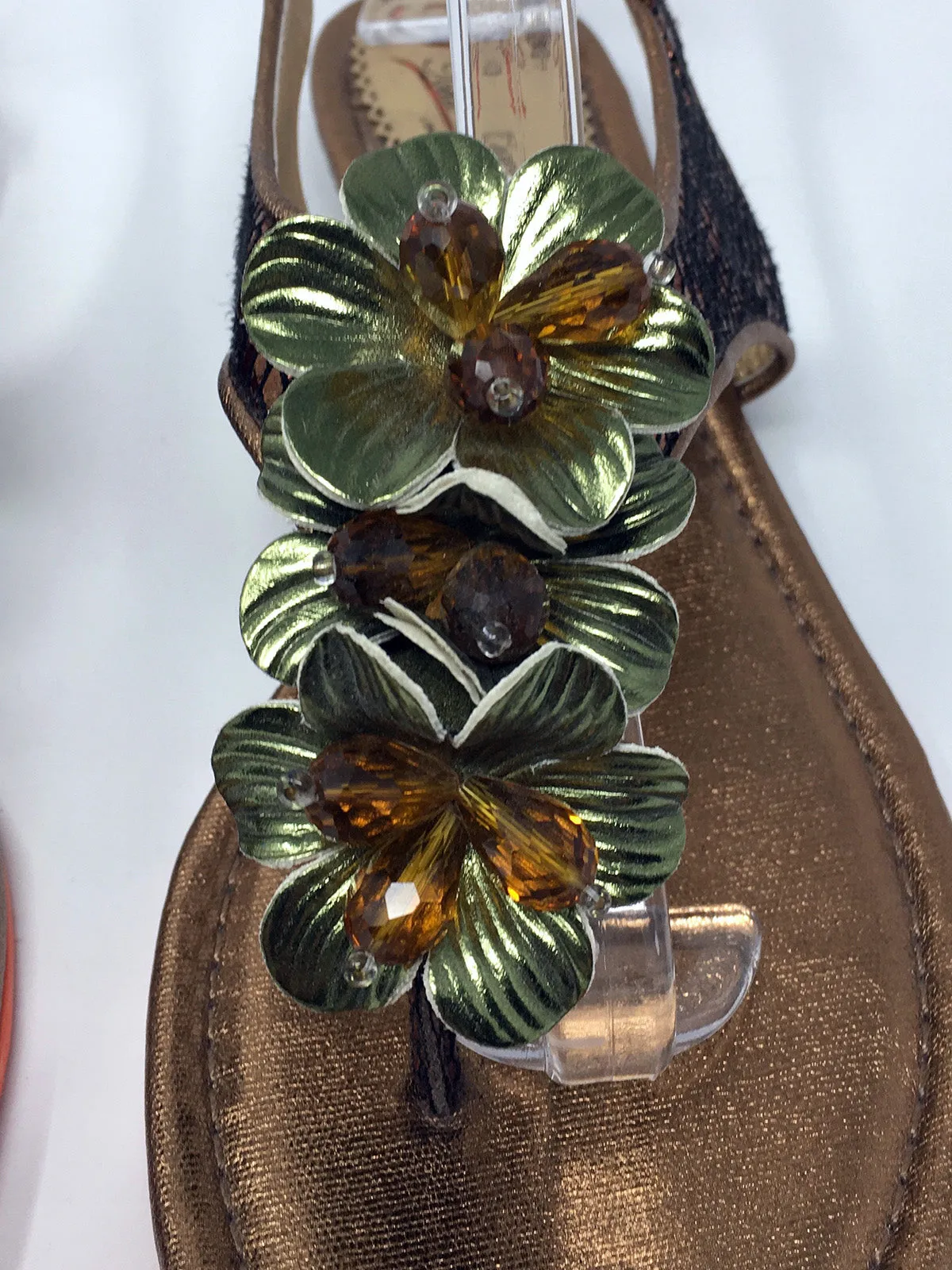 Poetic Licence Size 9.5 Bronze & Sage Green Snake Print Sandals