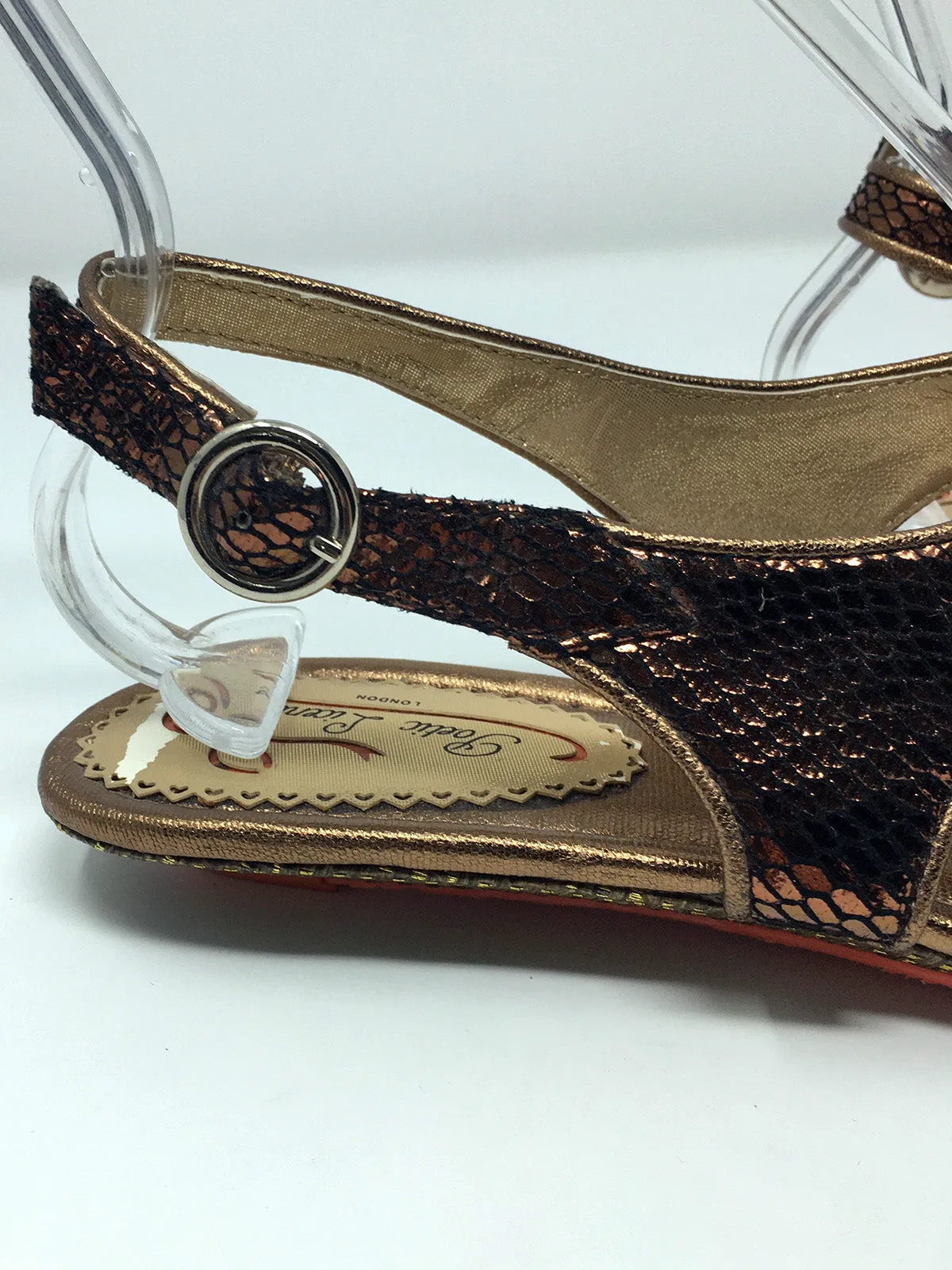 Poetic Licence Size 9.5 Bronze & Sage Green Snake Print Sandals