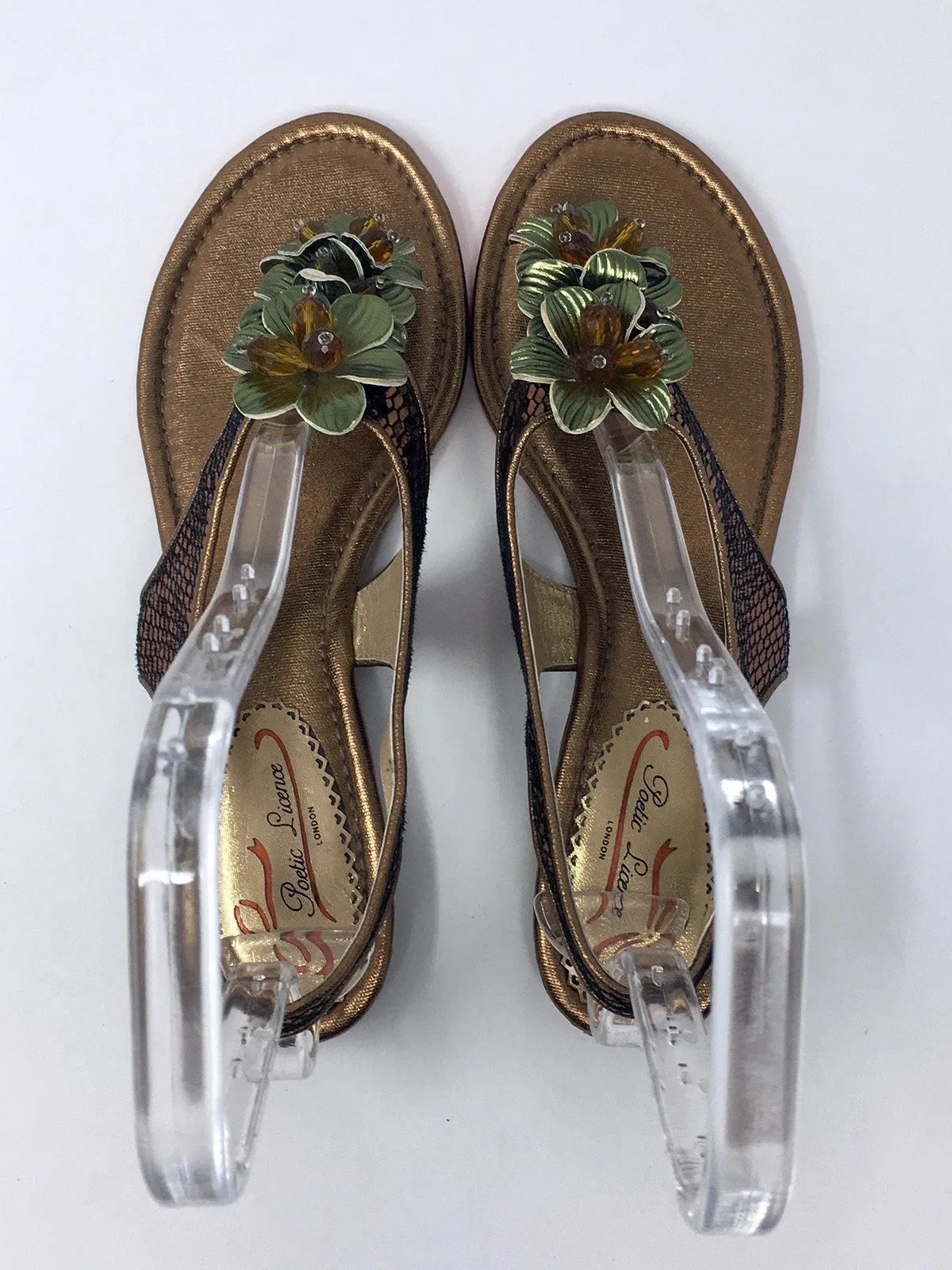 Poetic Licence Size 9.5 Bronze & Sage Green Snake Print Sandals