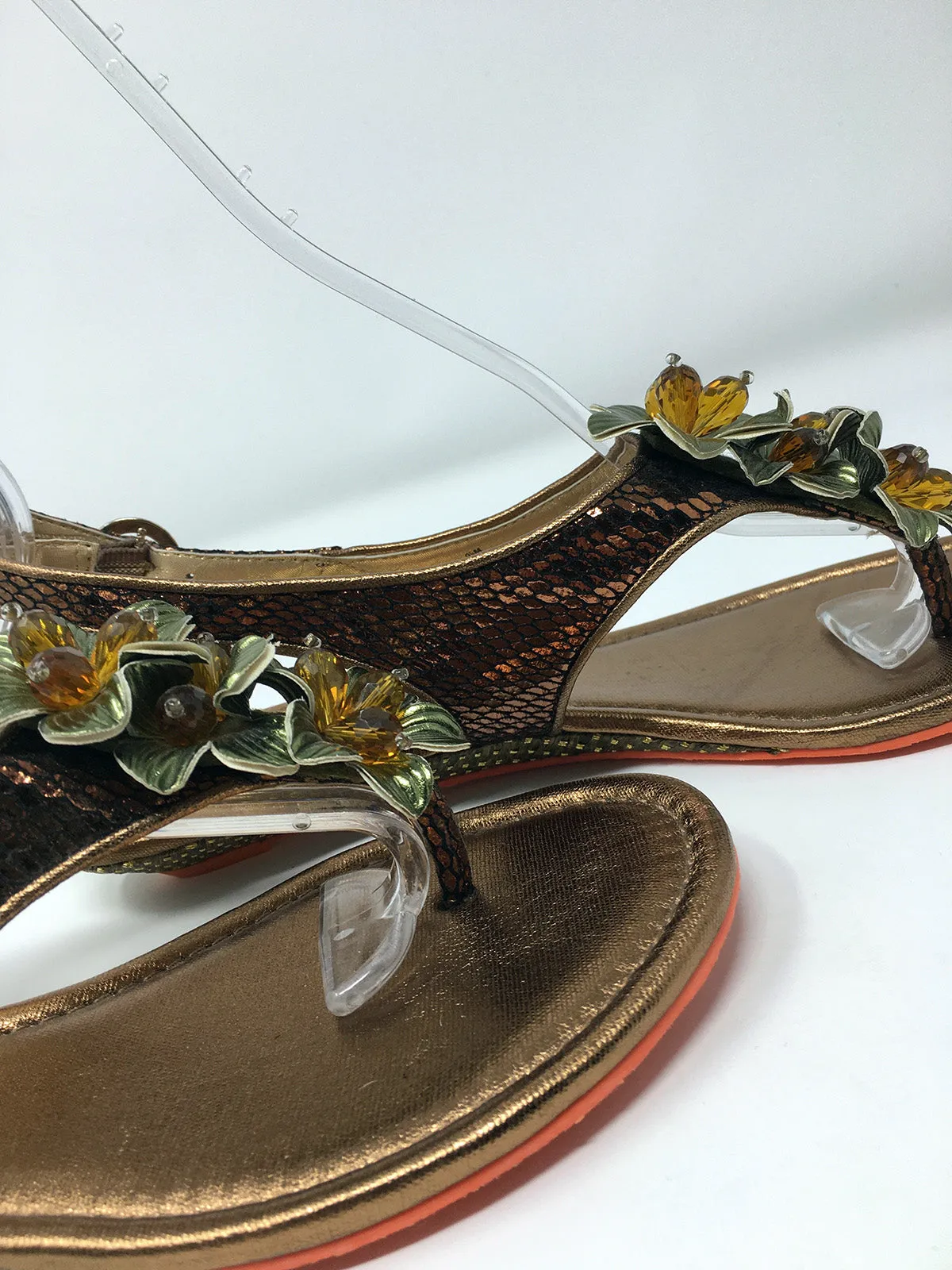 Poetic Licence Size 9.5 Bronze & Sage Green Snake Print Sandals