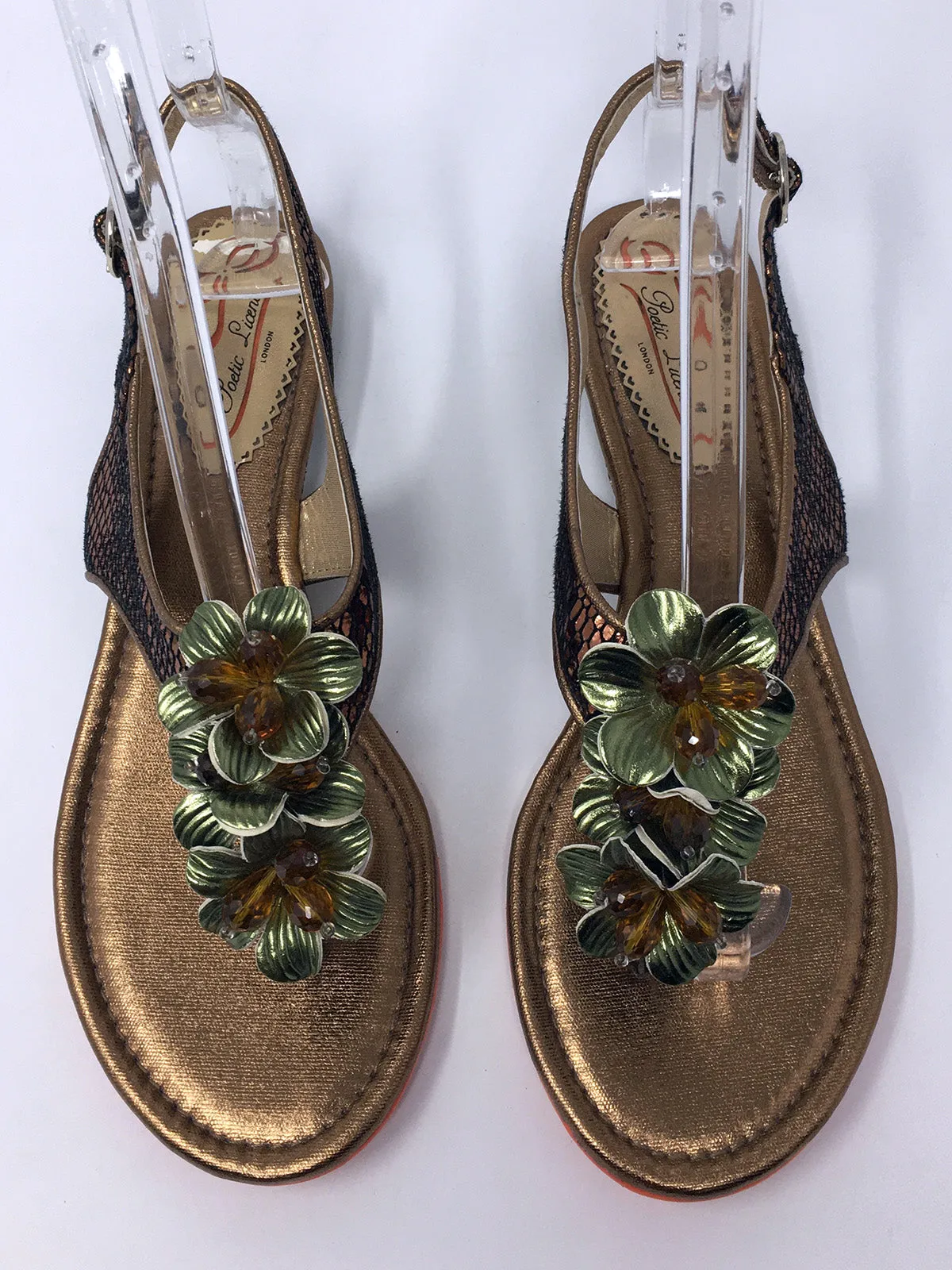 Poetic Licence Size 9.5 Bronze & Sage Green Snake Print Sandals