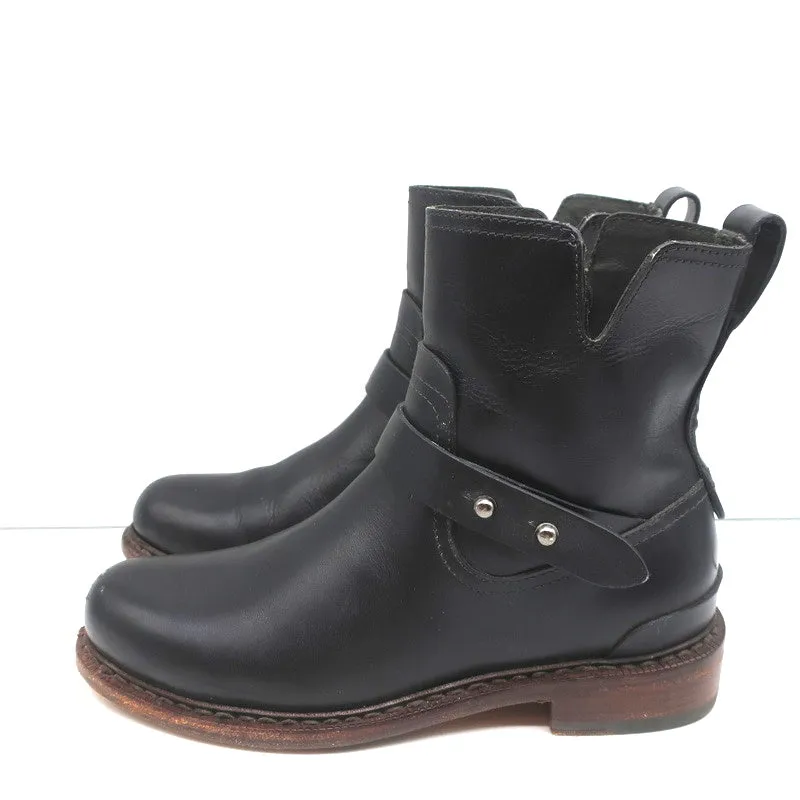 Rag & Bone Ashford Moto Boots Black Leather Size 36 Flat Ankle Boots