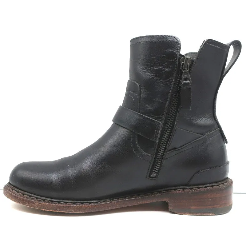 Rag & Bone Ashford Moto Boots Black Leather Size 36 Flat Ankle Boots