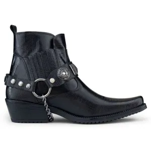 Real Leather Cowboy Ankle Boots With Chain