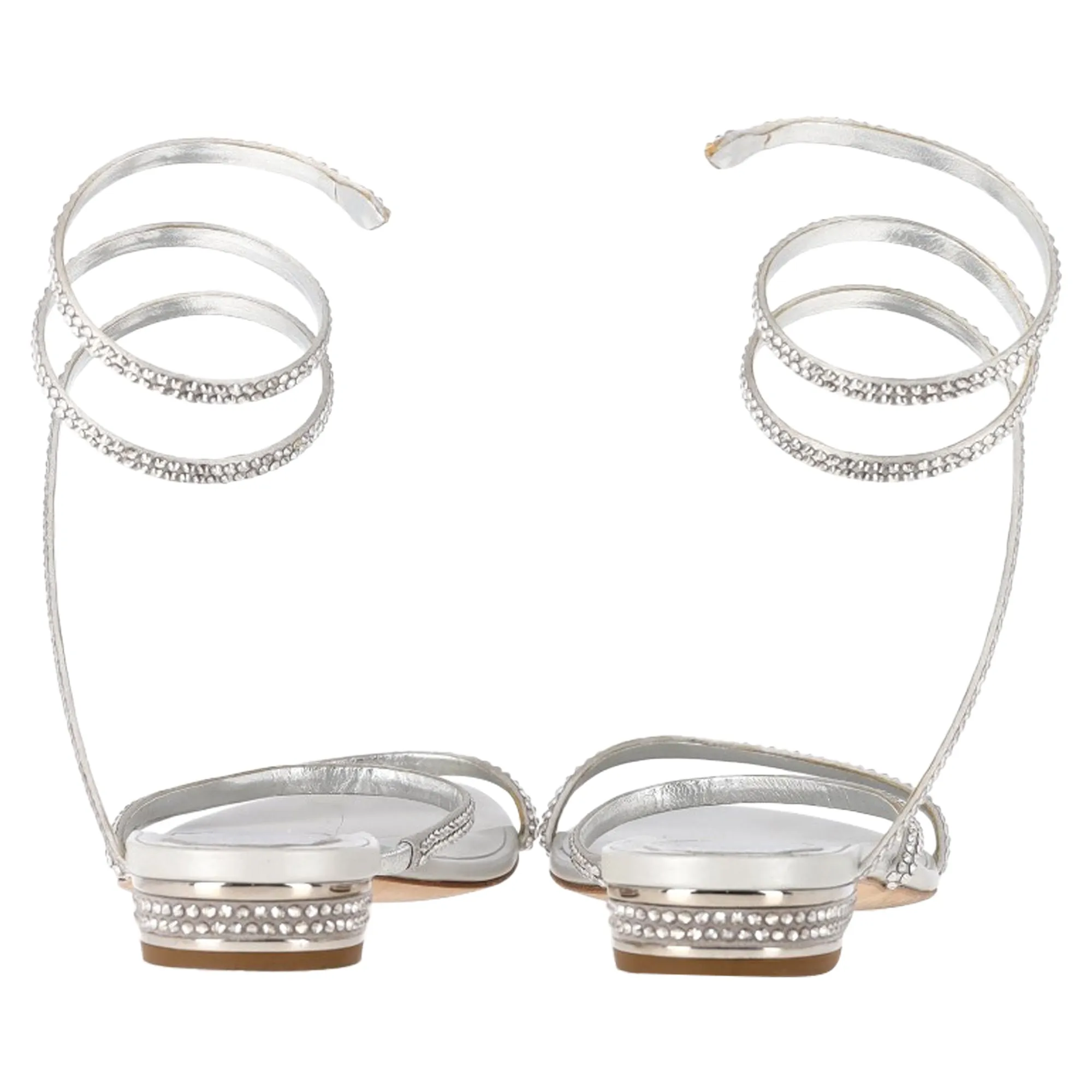 Rene Caovilla Cleo Flat Spiral Sandals in Silver Leather