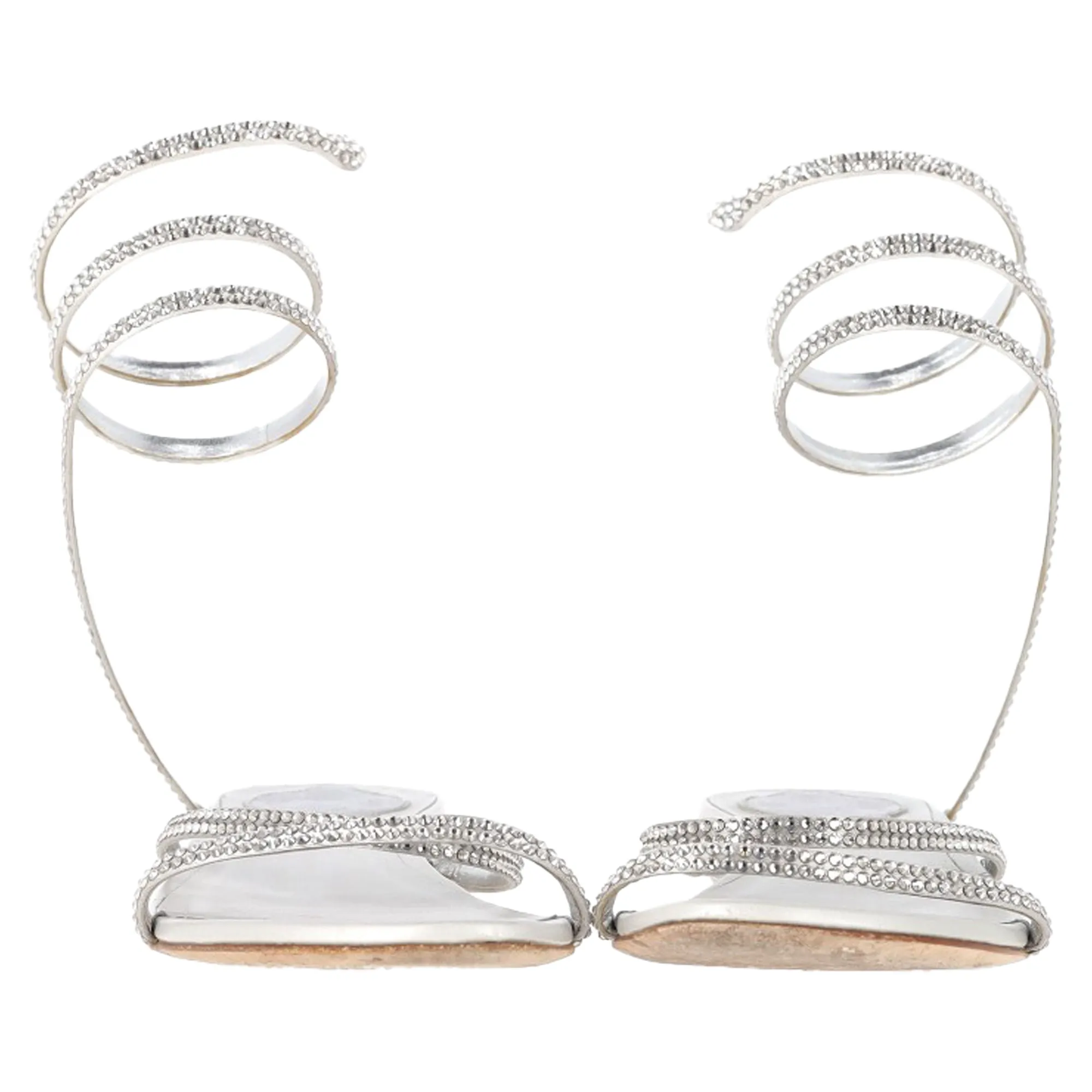 Rene Caovilla Cleo Flat Spiral Sandals in Silver Leather