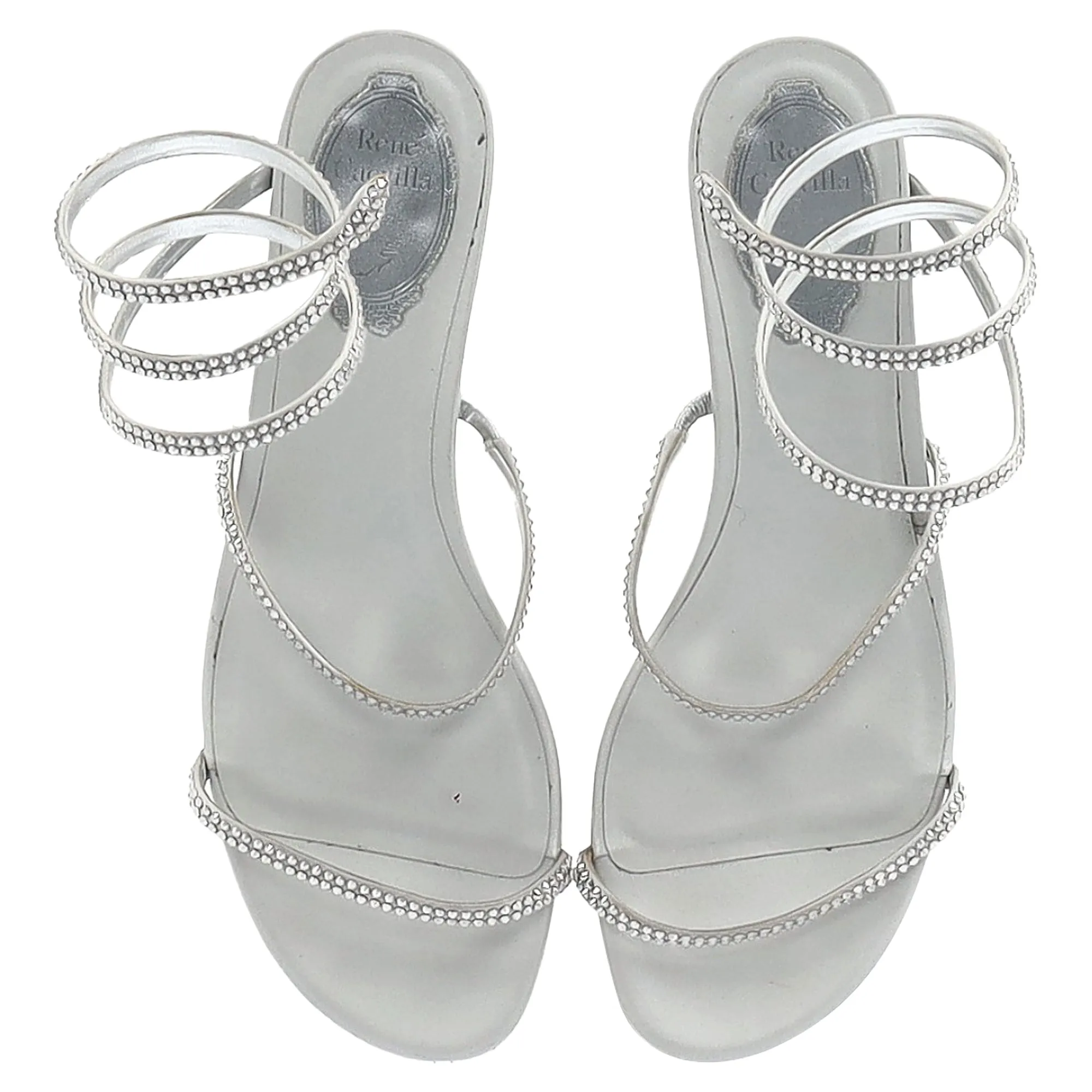 Rene Caovilla Cleo Flat Spiral Sandals in Silver Leather