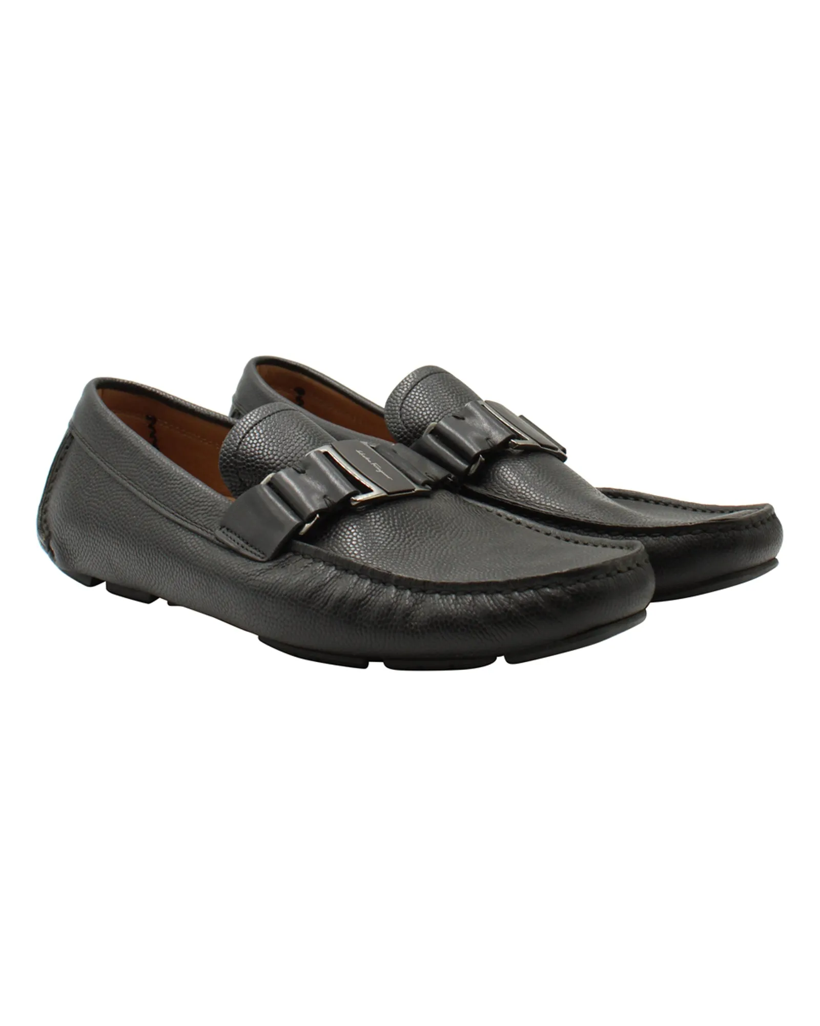 Salvatore Ferragamo Slip-On Loafers in Black Leather