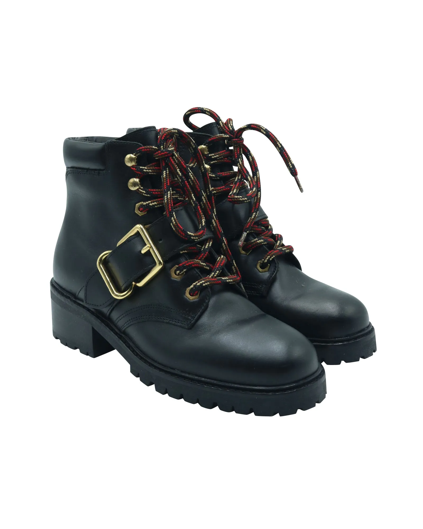Sandro Buckle Combat Boots in Black Leather