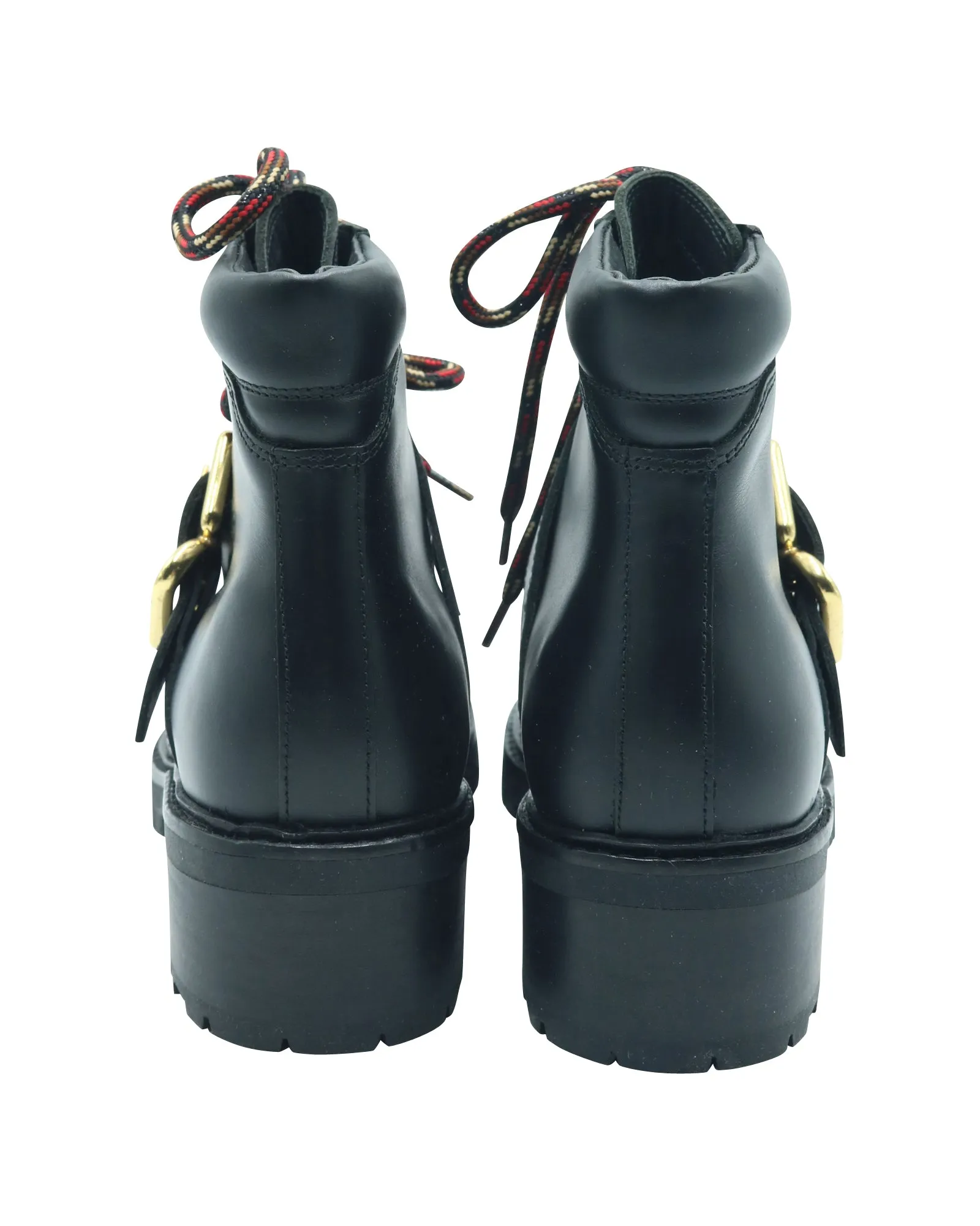 Sandro Buckle Combat Boots in Black Leather
