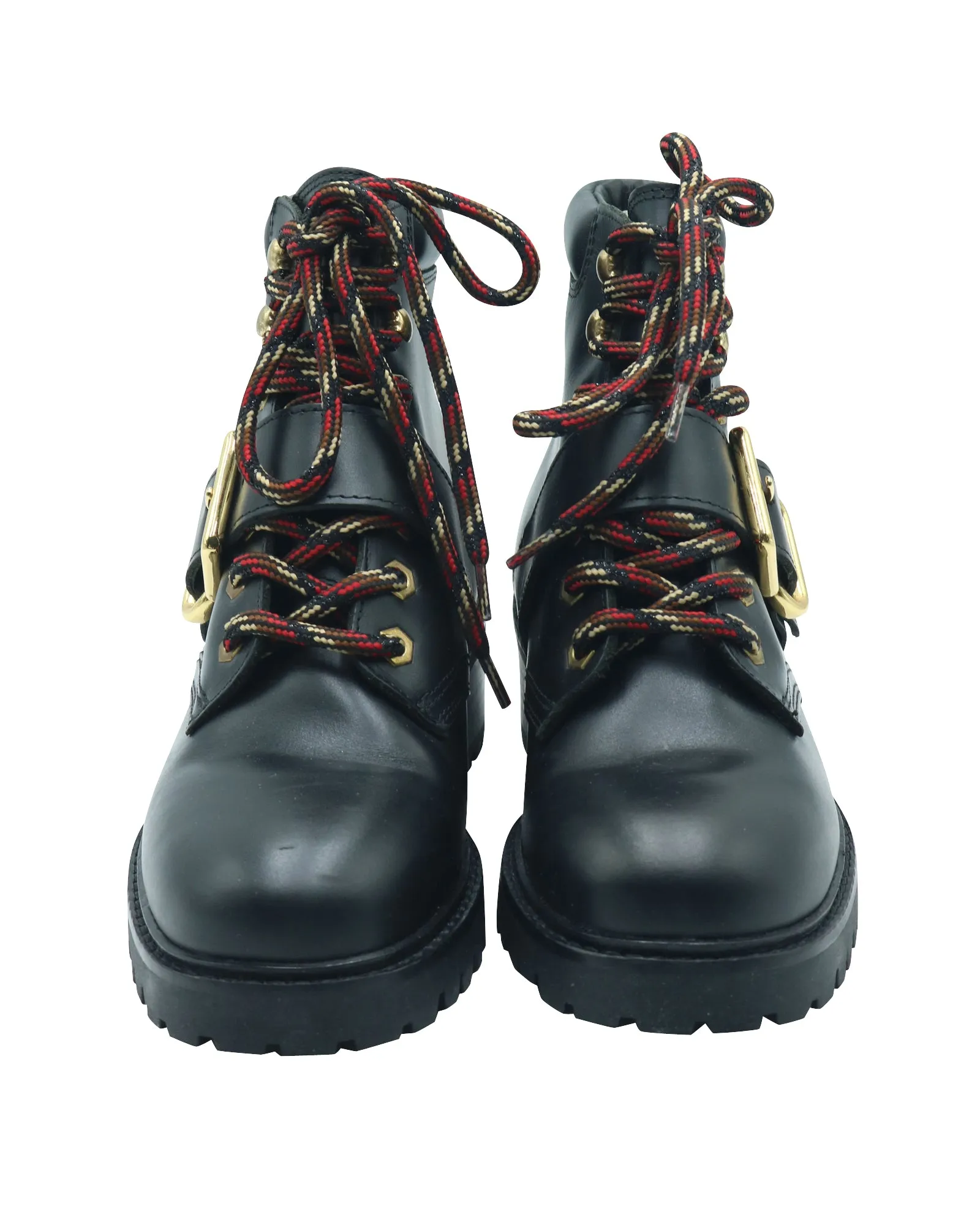 Sandro Buckle Combat Boots in Black Leather