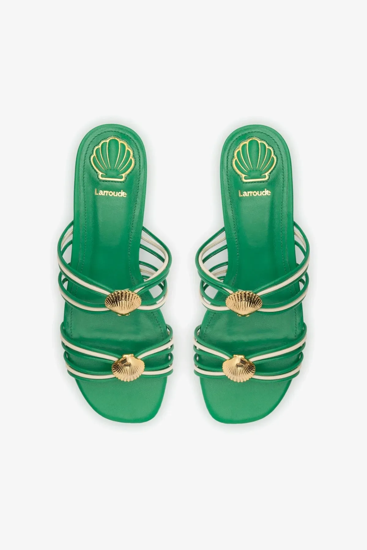 Shelly Flat Mule In Evergreen and Ivory Leather