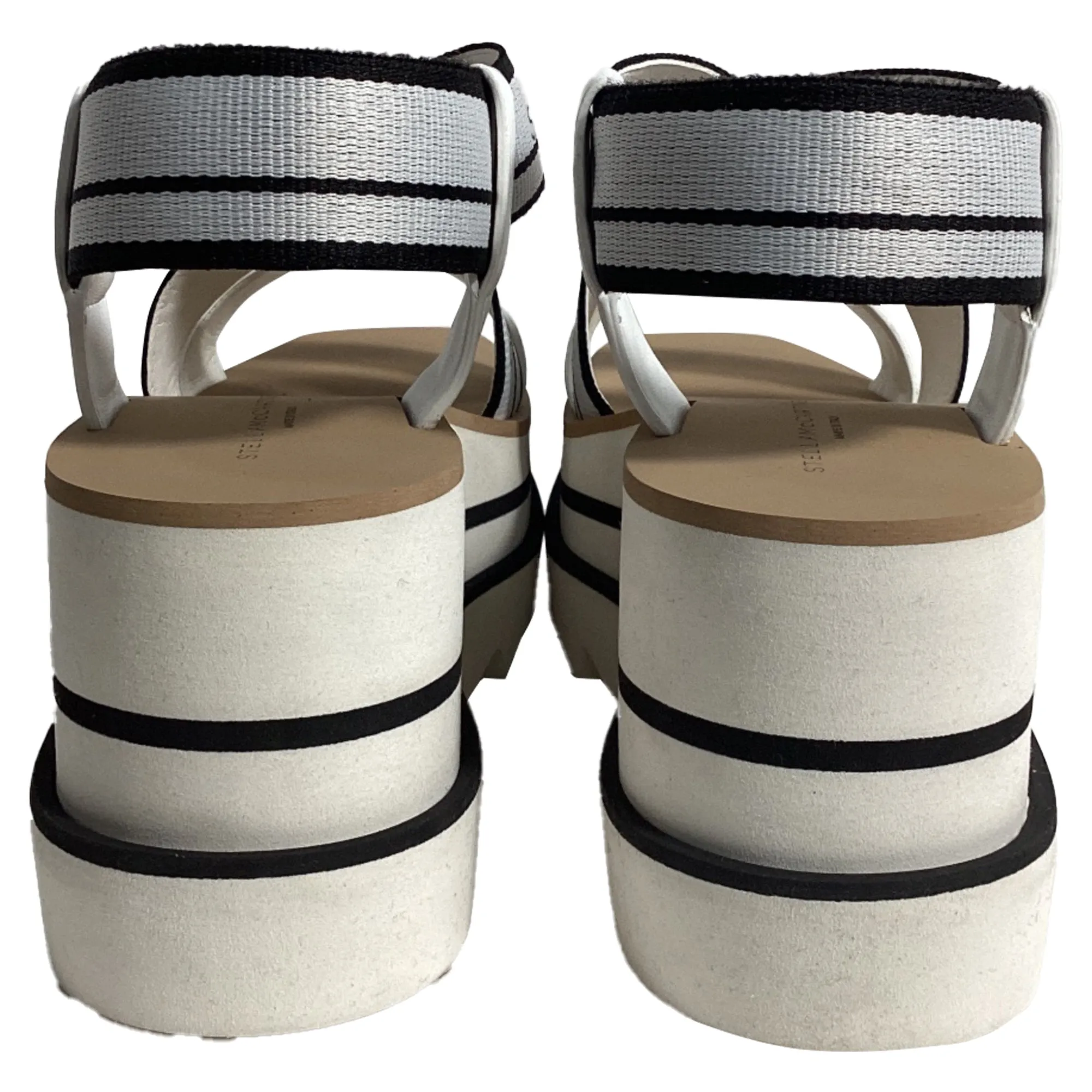 Stella McCartney Sneak-Elyse Striped Platform Sandals in White Recycled Polyester