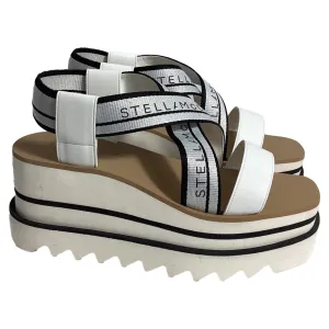 Stella McCartney Sneak-Elyse Striped Platform Sandals in White Recycled Polyester