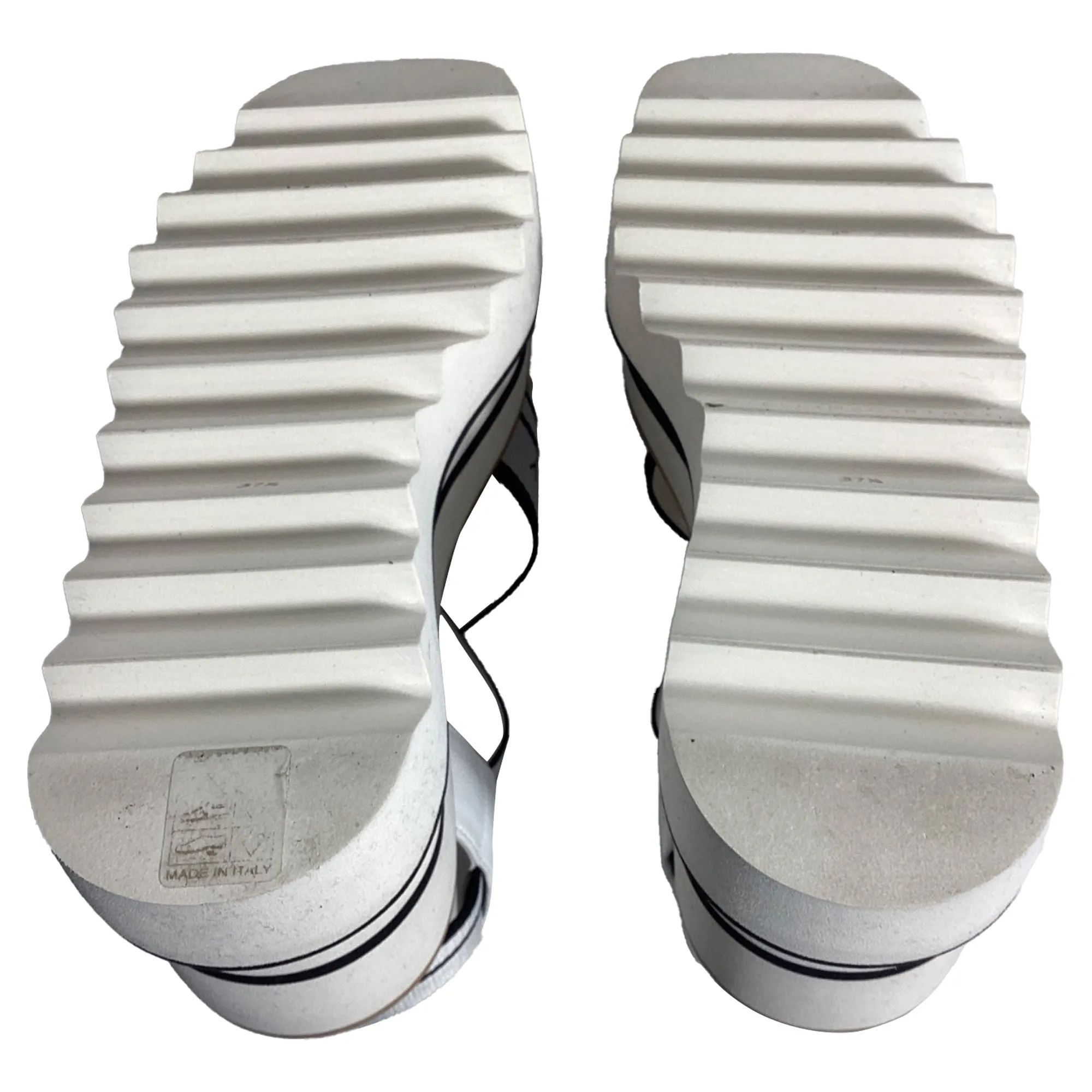 Stella McCartney Sneak-Elyse Striped Platform Sandals in White Recycled Polyester