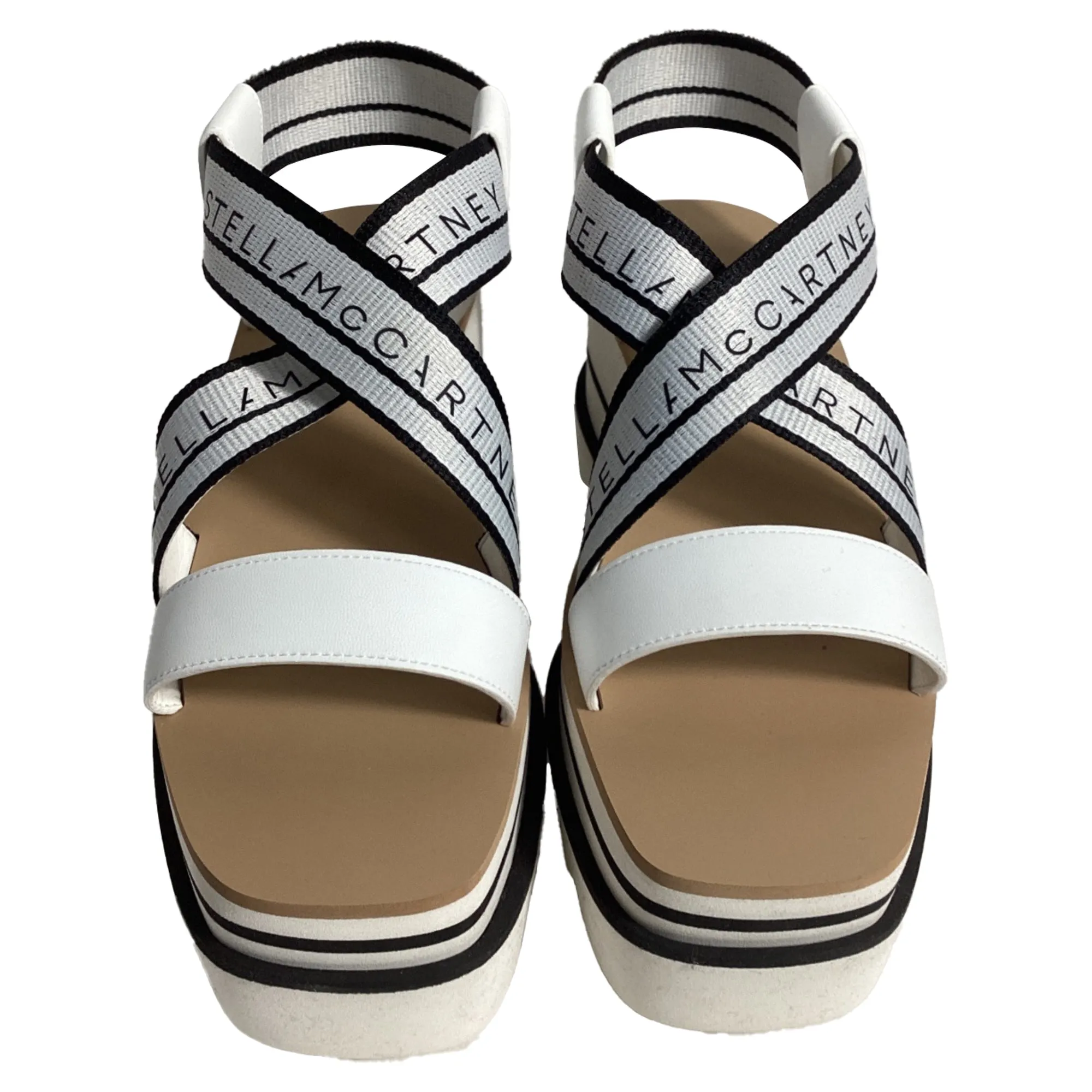 Stella McCartney Sneak-Elyse Striped Platform Sandals in White Recycled Polyester