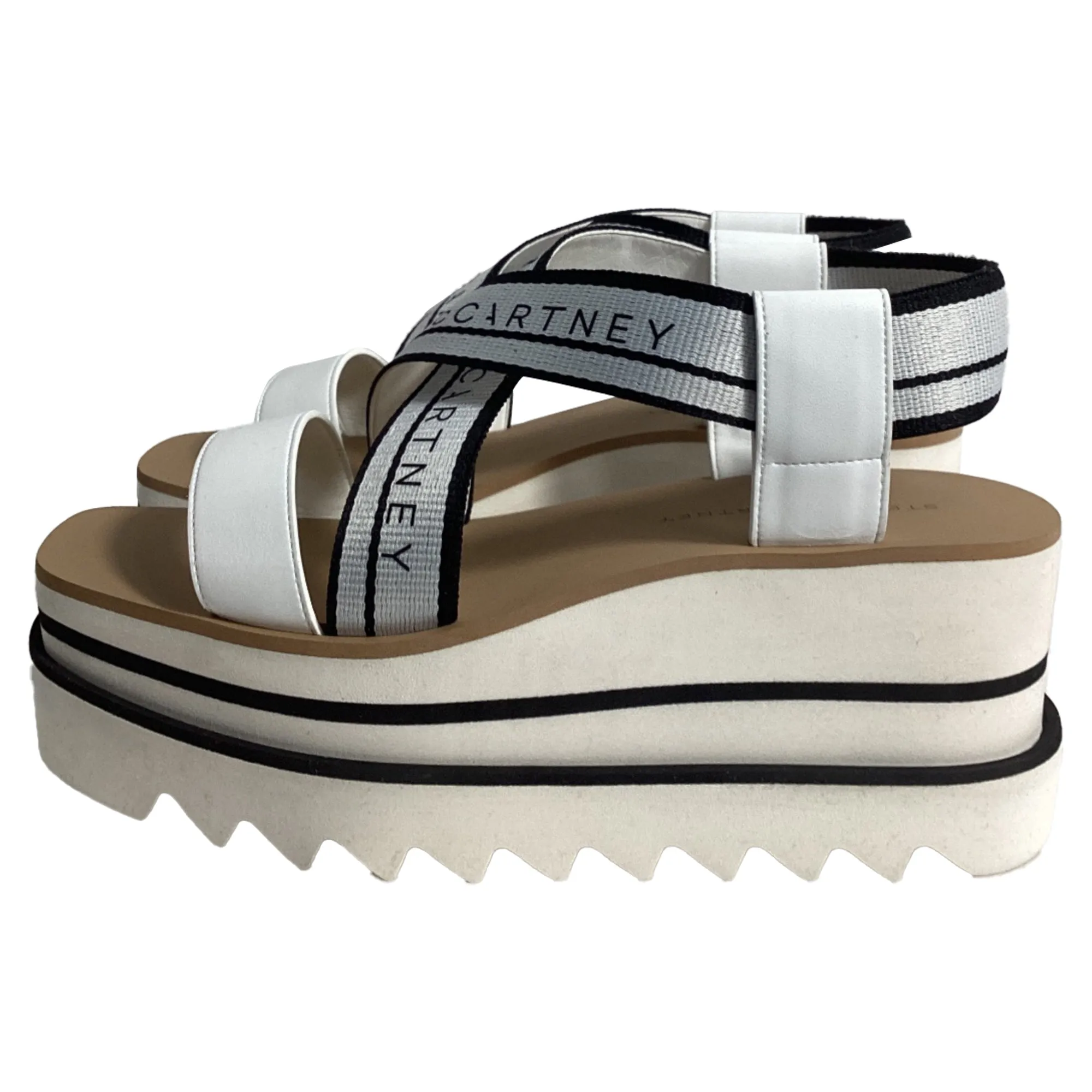 Stella McCartney Sneak-Elyse Striped Platform Sandals in White Recycled Polyester