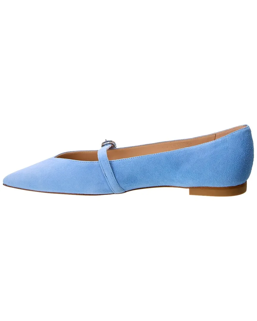 Stuart Weitzman Crystal Buckle Suede Flat