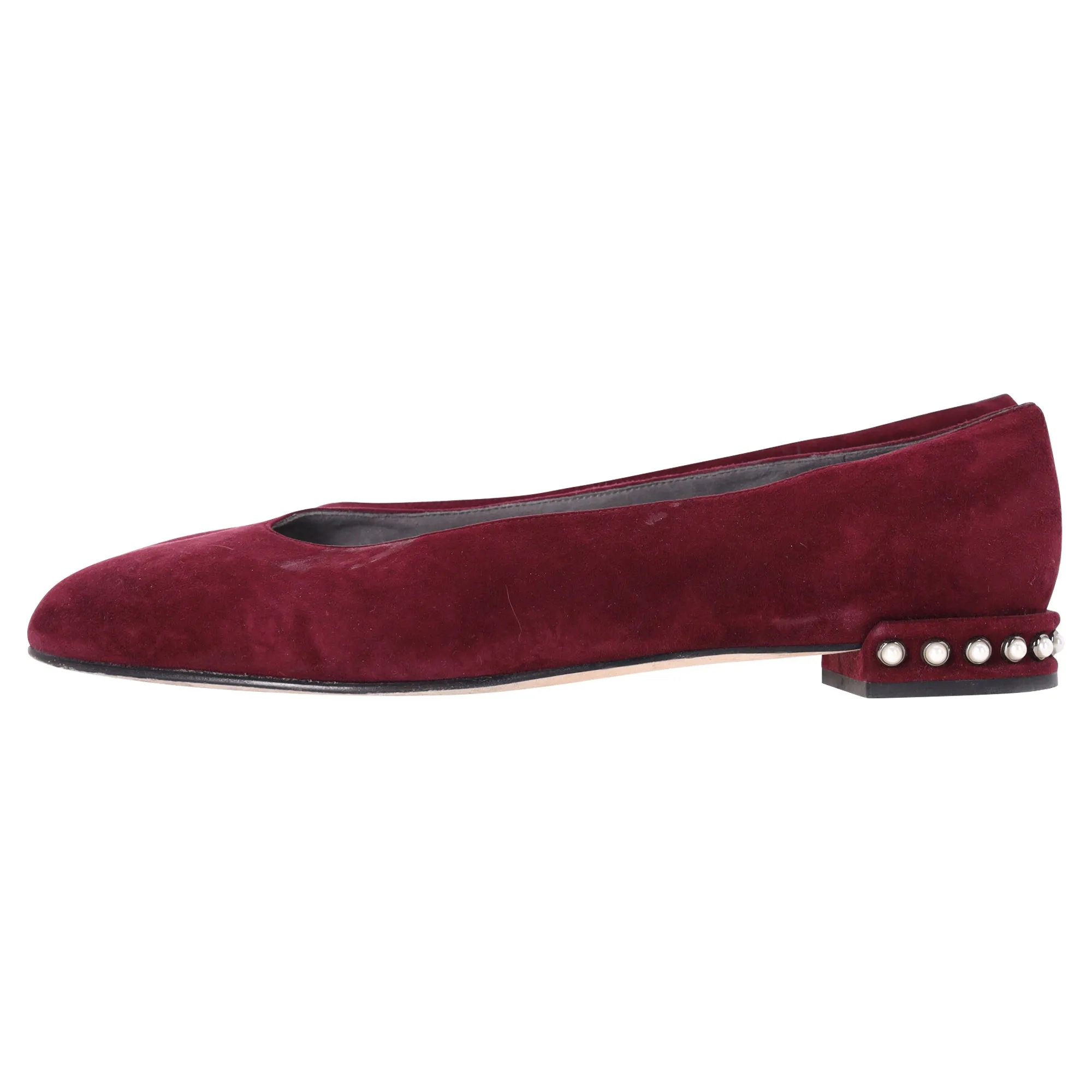 Stuart Weitzman Pear-Embellished Flats in Red Suede